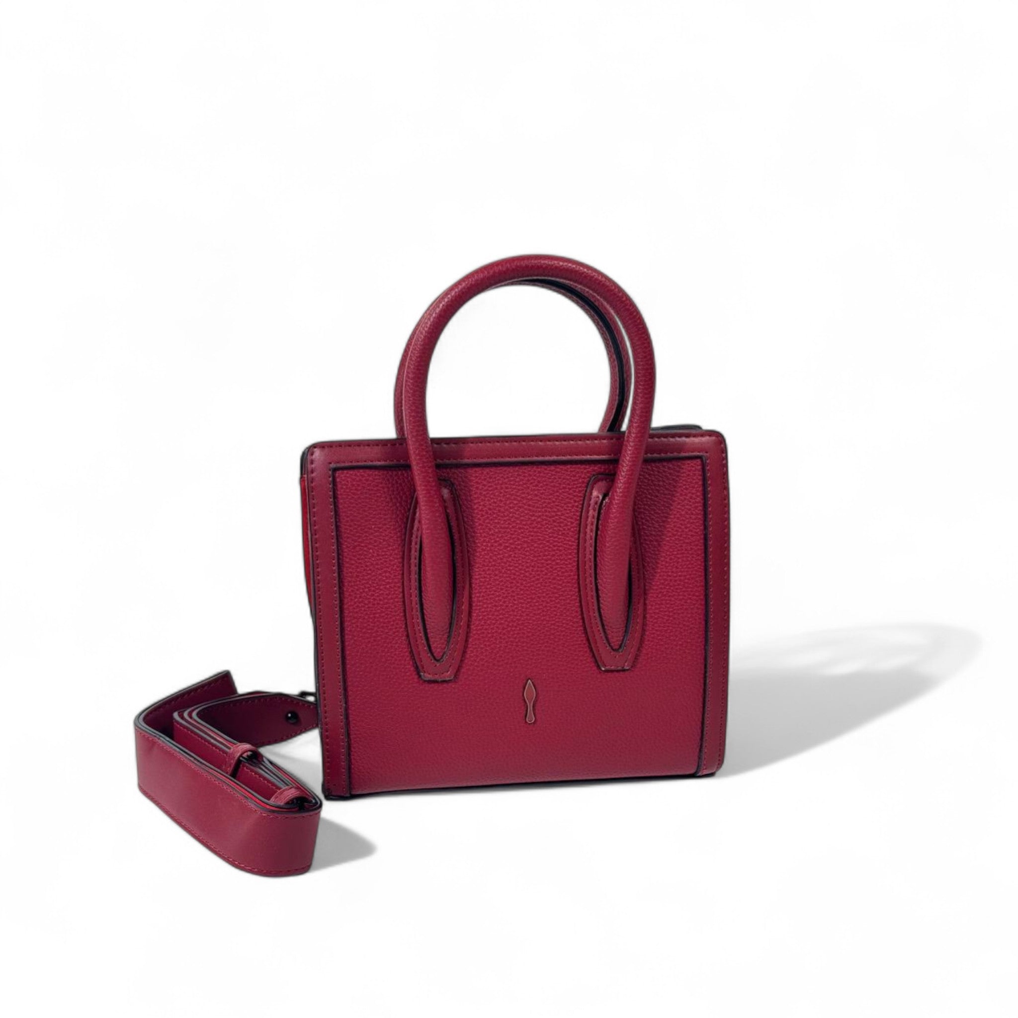 Christian Louboutin Mini Cabata Tote – Bordeaux Red with Black Studs & Signature Red Interior 🍷🖤