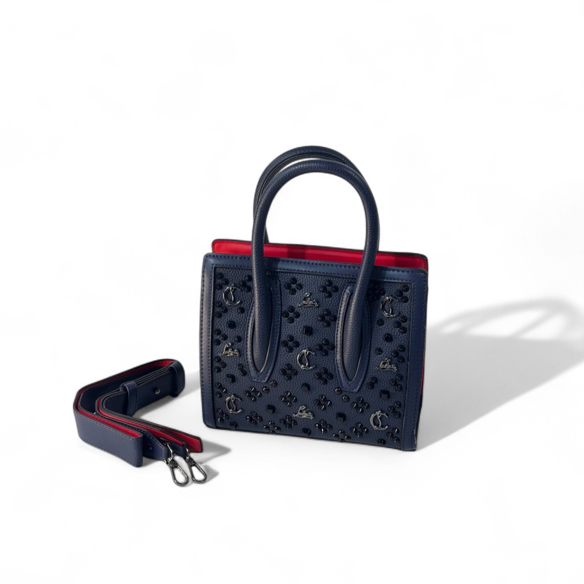Christian Louboutin Mini Cabata Tote – Midnight Blue with Black Spikes & Red Interior 🌌🔥