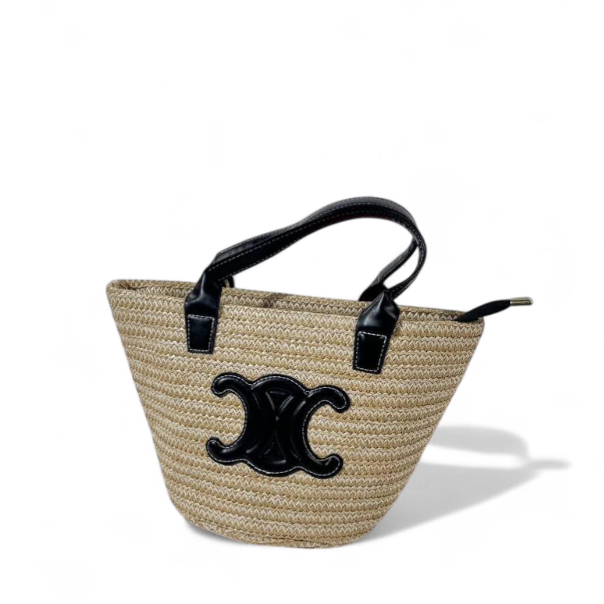 Celine Triomphe Raffia Mini Basket Bag – Black Leather Trim & Signature Logo 🖤