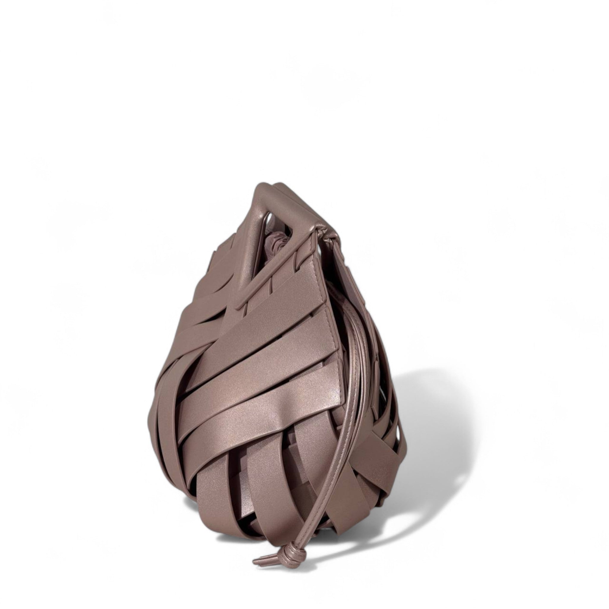 Bottega Veneta Style Woven Leather Geometric Handbag – Metallic Mauve with Inner Pouch