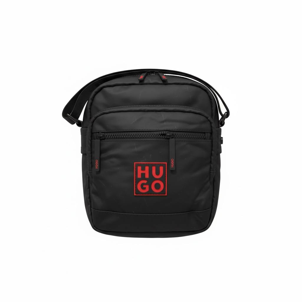 HUGO Black Crossbody Bag 🔴 | Bold Red Logo Urban Shoulder Bag