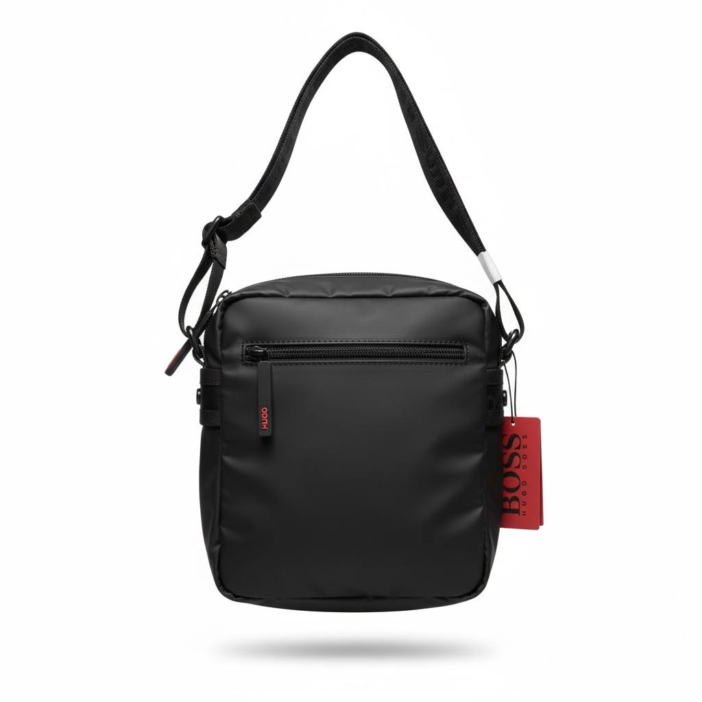 HUGO Black Crossbody Bag 🔴 | Bold Red Logo Urban Shoulder Bag