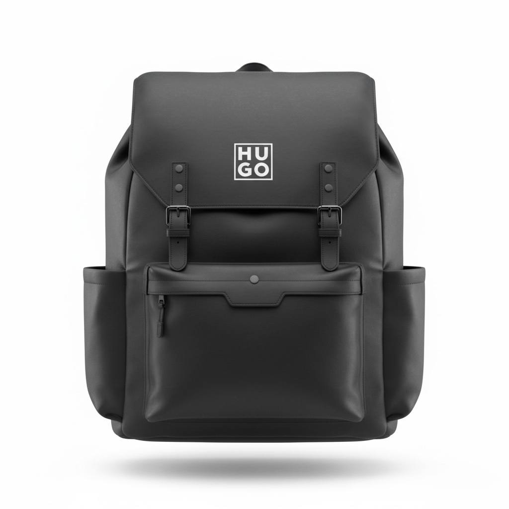 HUGO Black Flap Backpack with Buckle Straps 🖤 | Premium Urban Statement Bag