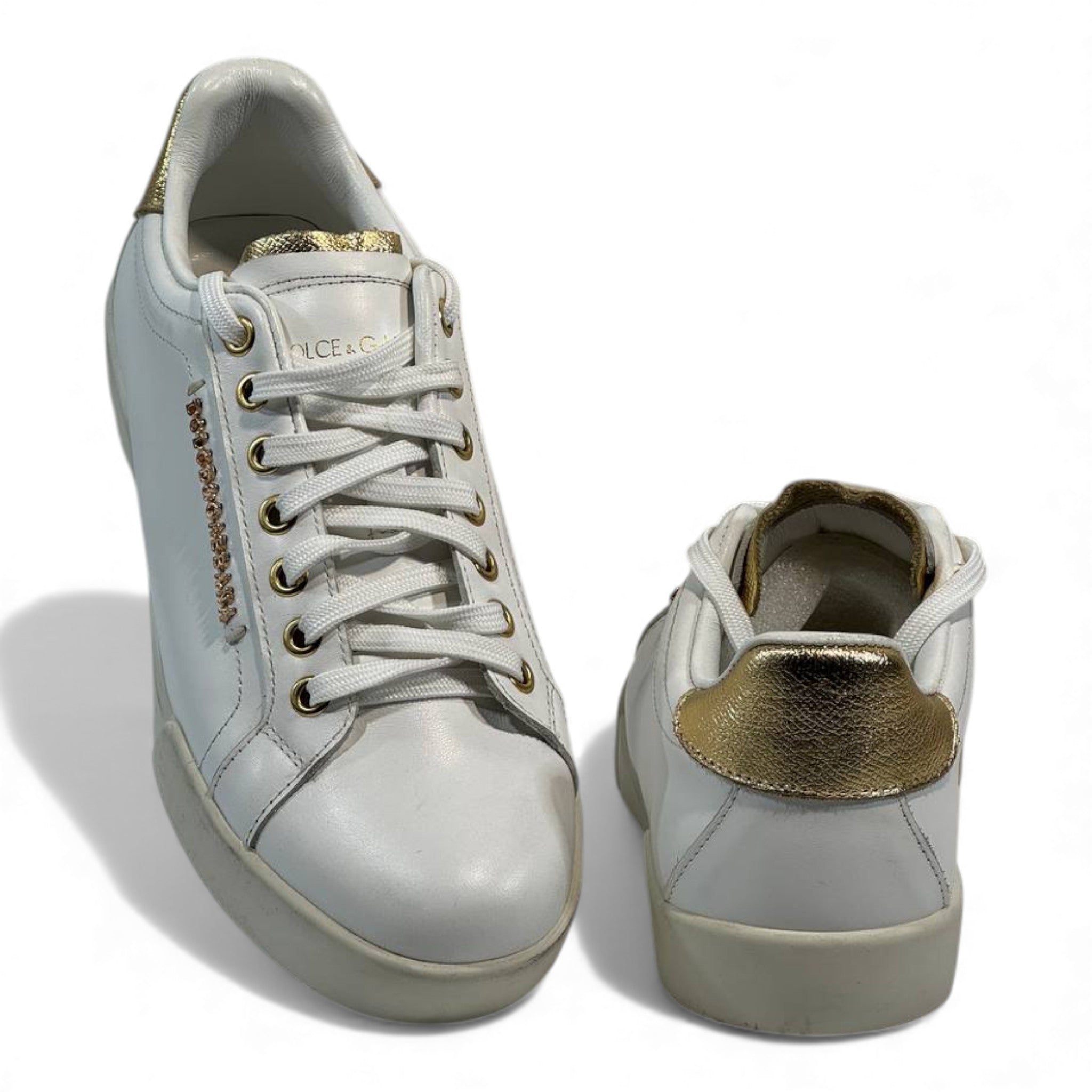 ✨ Dolce & Gabbana White Gold Accent Sneakers – Luxury in Every Step 👟