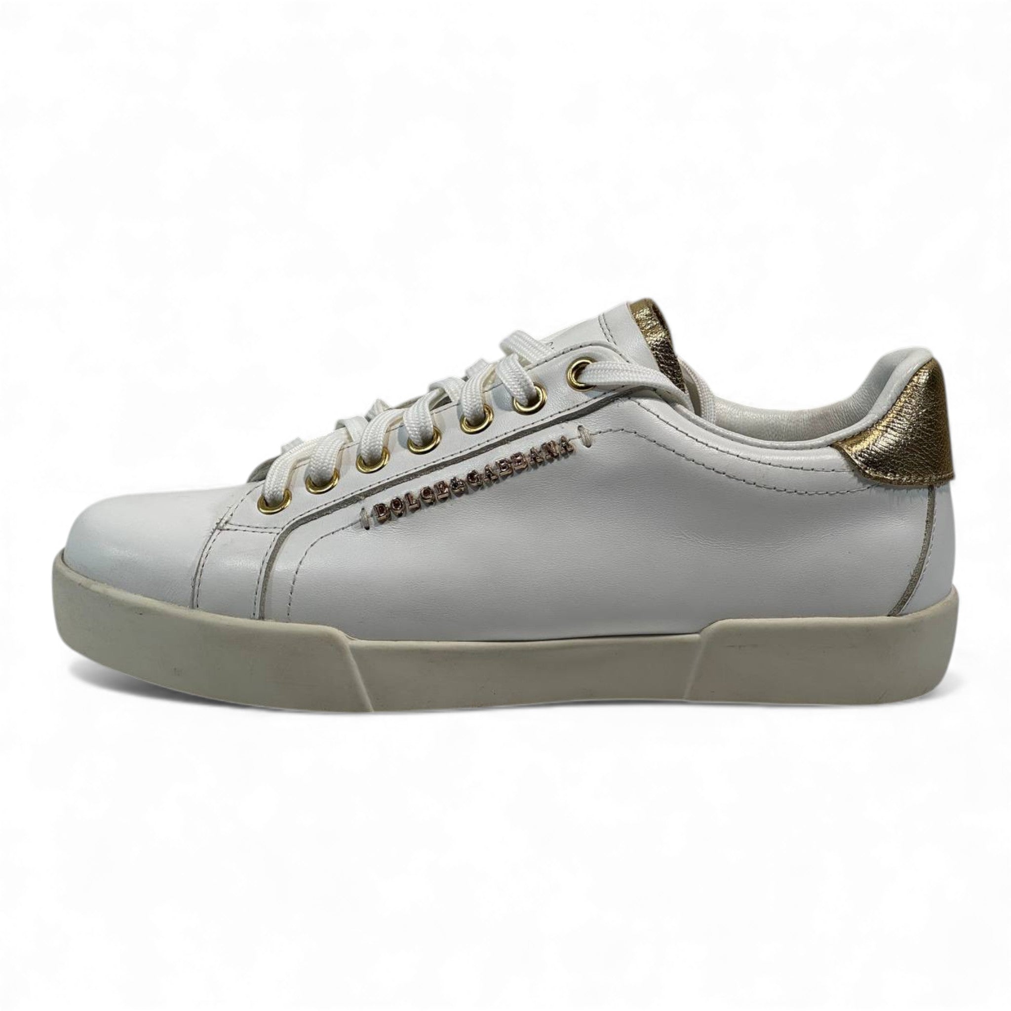 ✨ Dolce & Gabbana White Gold Accent Sneakers – Luxury in Every Step 👟