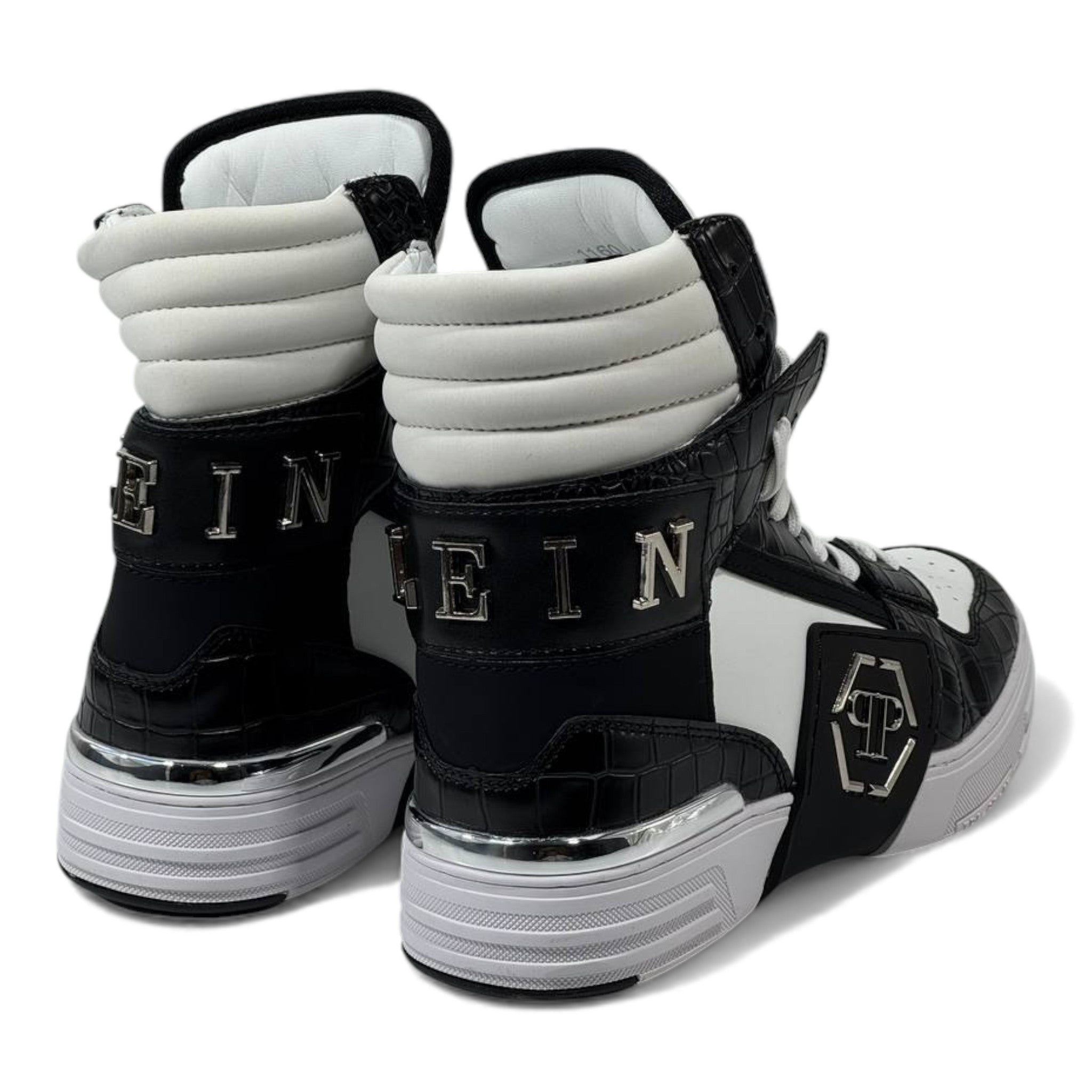 ⚫⚪ Philipp Plein “78” Croc-Embossed High-Top Sneakers – Monochrome Power 👟