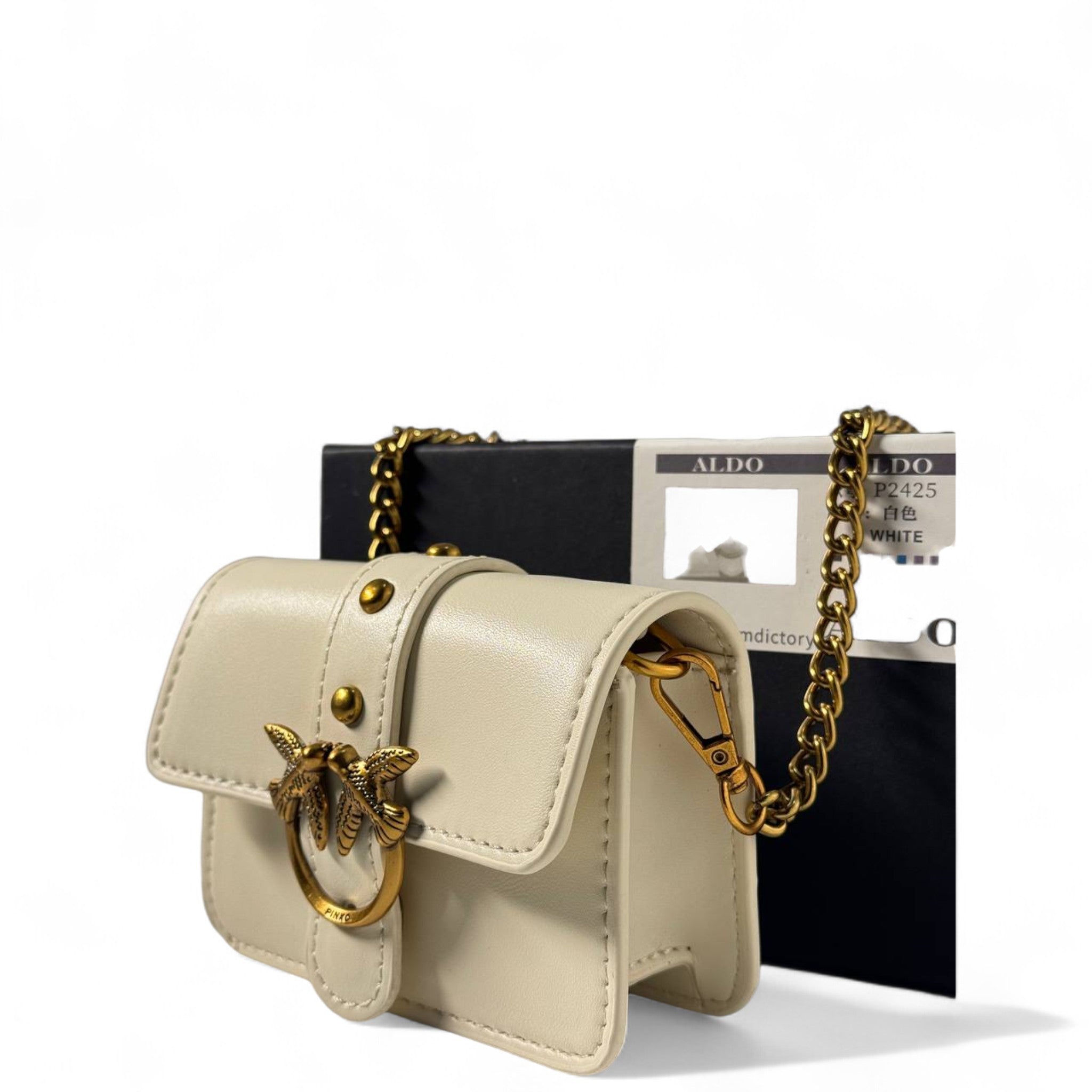 🤍 Pinko Mini Love Bag in White – Gold Bee Emblem & Chain Strap 🐝✨