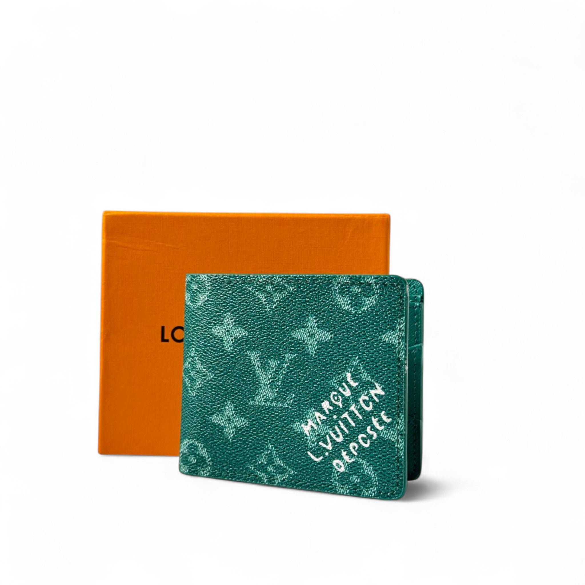 💚 Louis Vuitton Monogram Wallet in Green – Graffiti Logo Edition 🖋️✨
