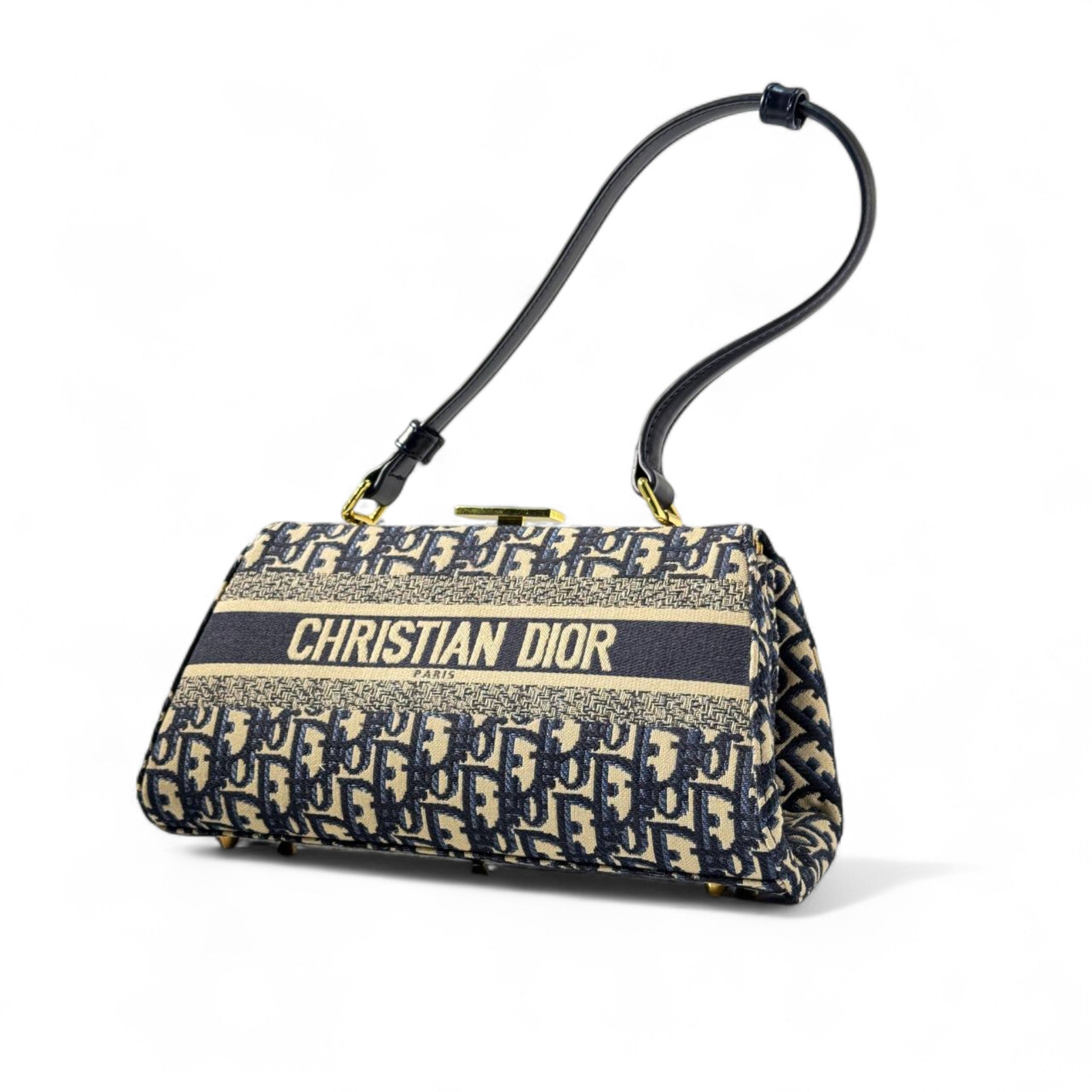 Christian Dior Oblique Frame Bag – Navy Blue Canvas Elegance ✨