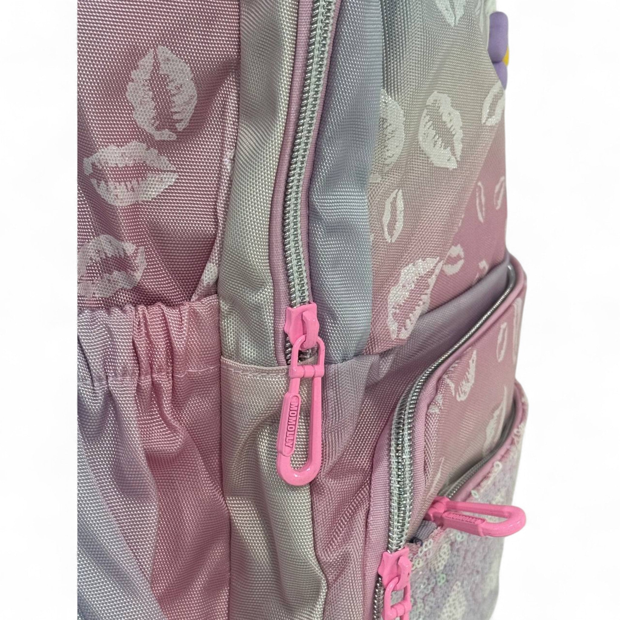 🎒 Momolly Kiss Me Glitter Backpack – Pastel Pink Ombre 💋✨