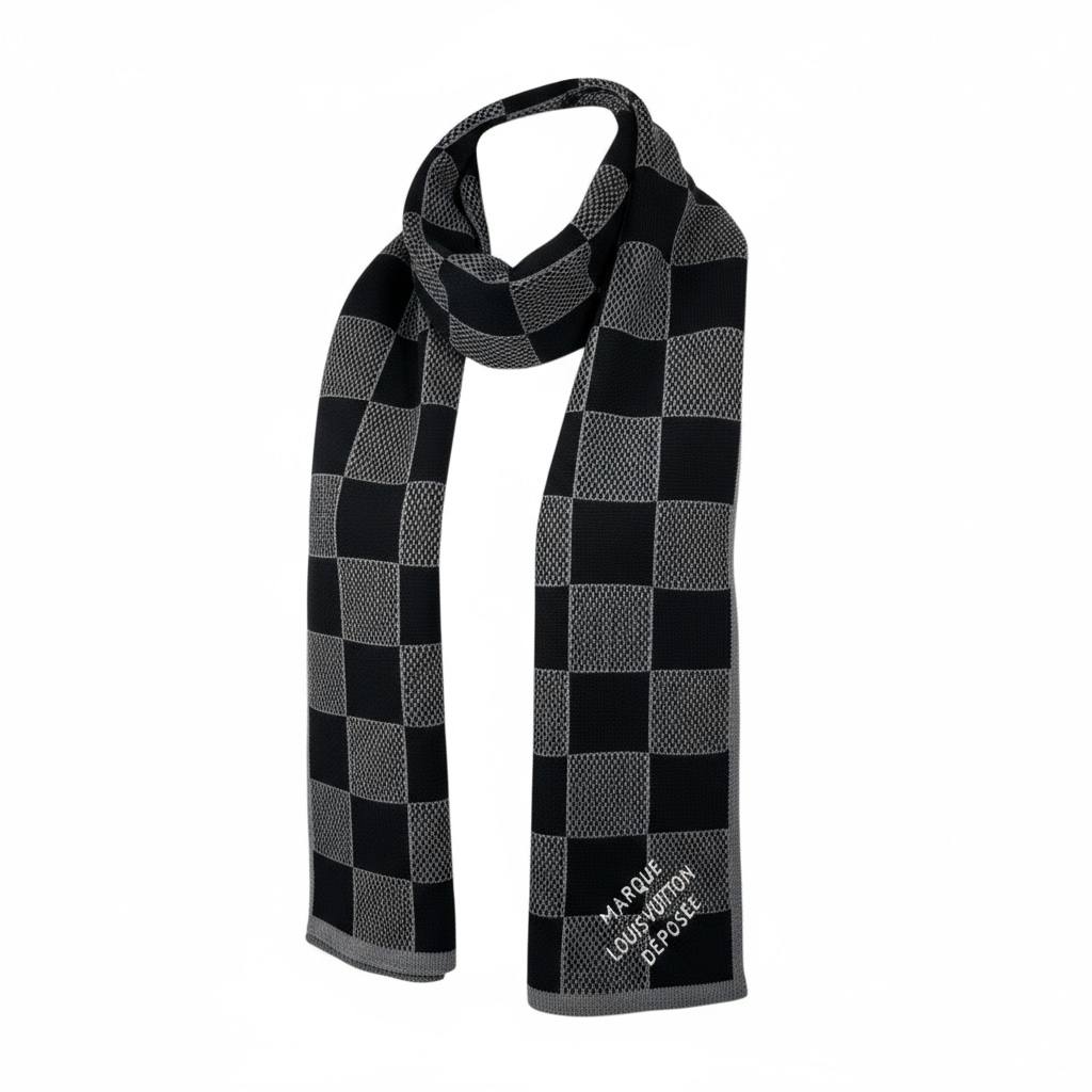 🖤 Louis Vuitton Damier Patchwork Scarf | Black & Gray Wool Blend