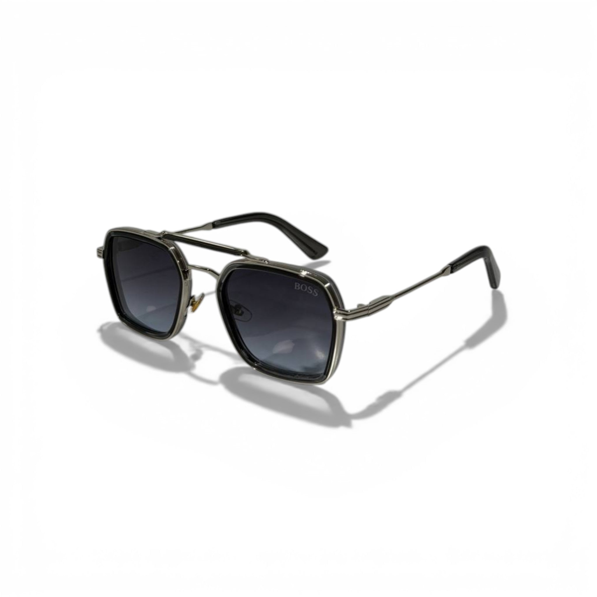 BOSS Silver Double-Bridge Square Sunglasses 🕶️✨