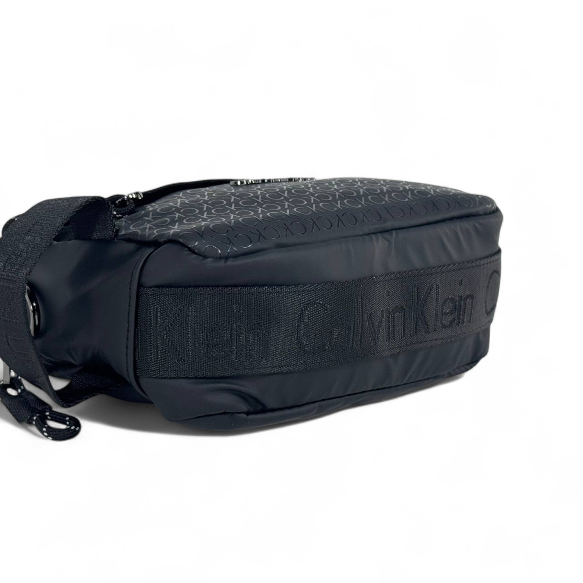 ⚫🤍 Calvin Klein Black Monogram Crossbody Bag with White Logo – Unisex Minimalist