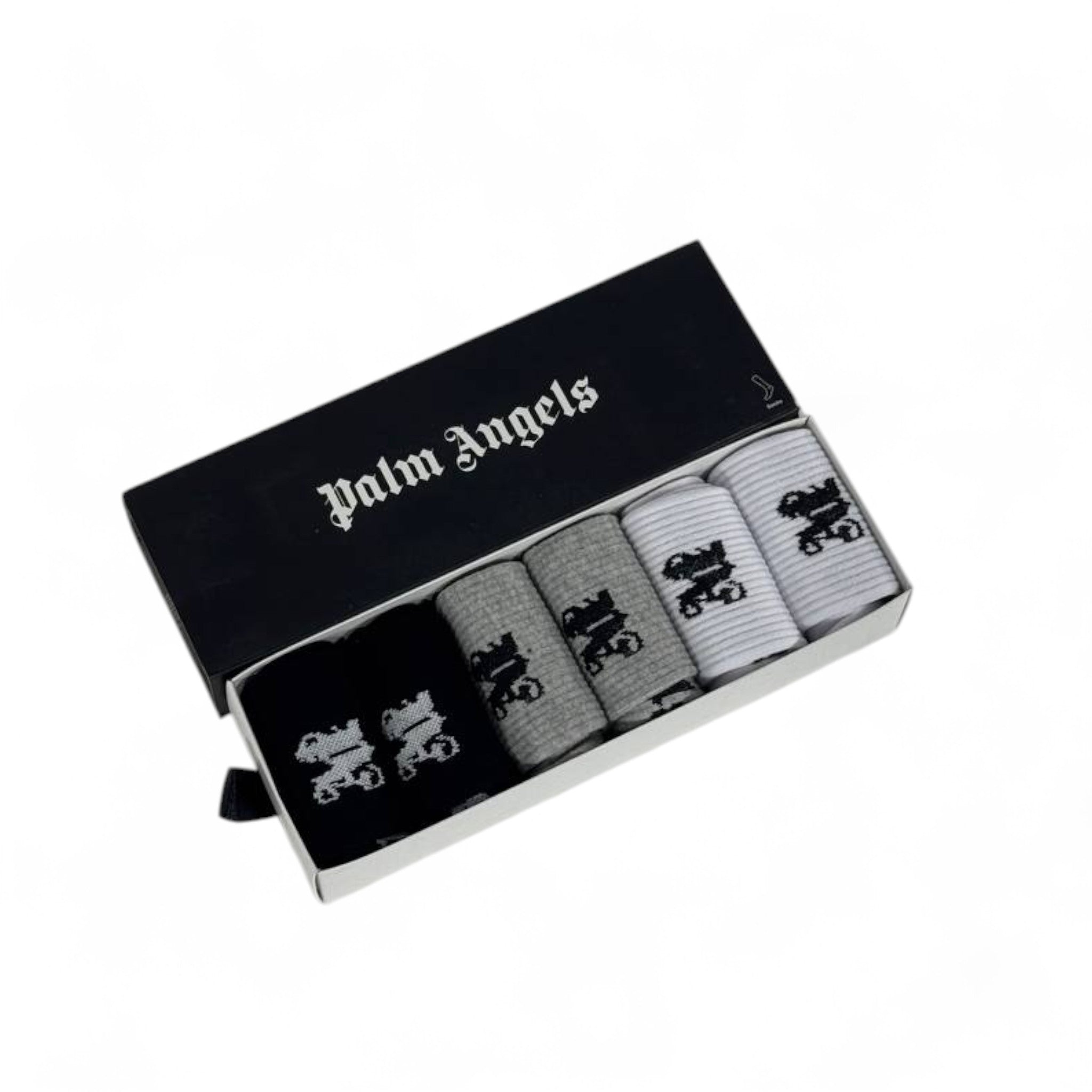 🖤 Palm Angels Crew Socks Set – 6 Pairs (White, Black, Grey) with Gift Box