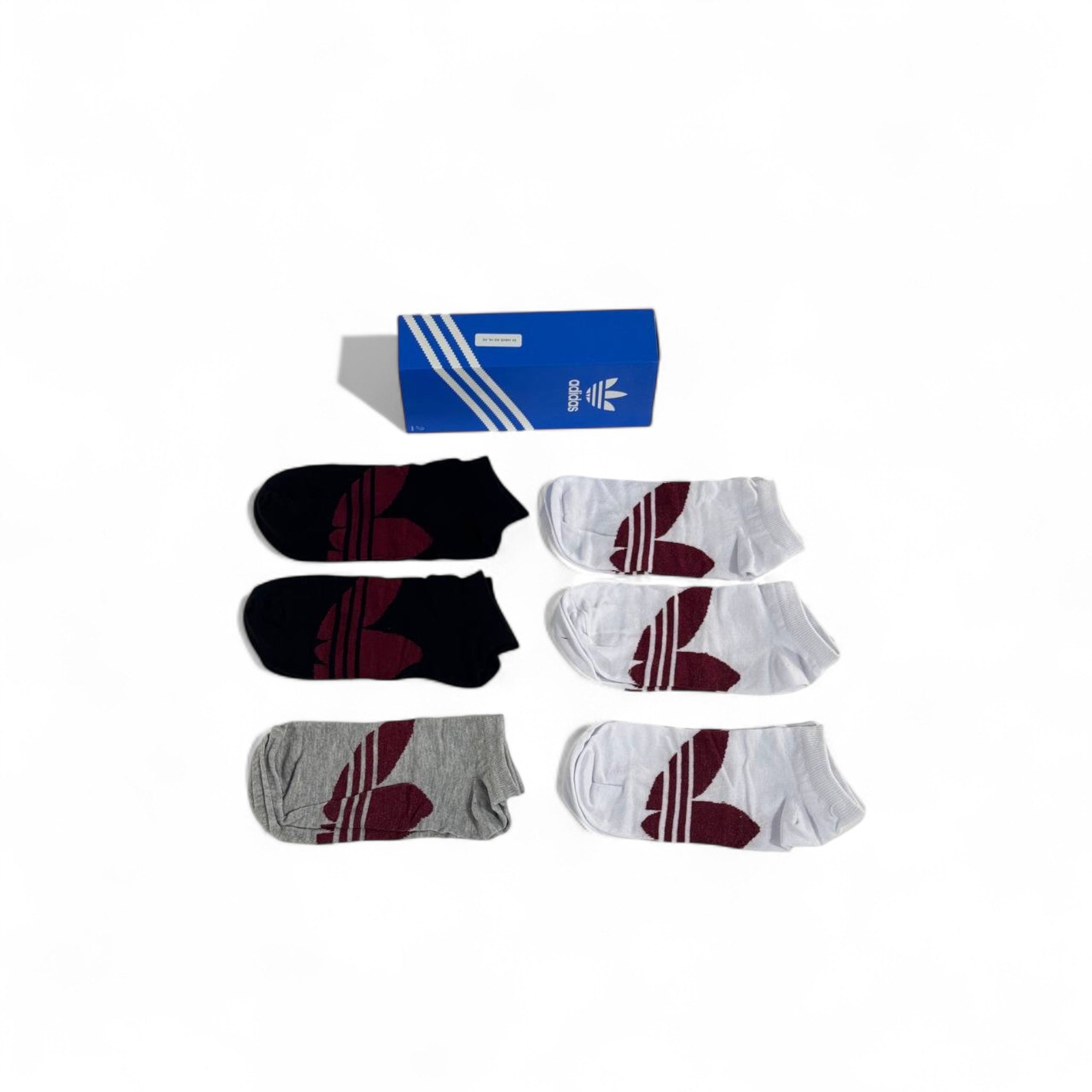 🧦 Adidas Trefoil Low-Cut Socks Set – 6 Pairs (Black, White, Grey) 🔥