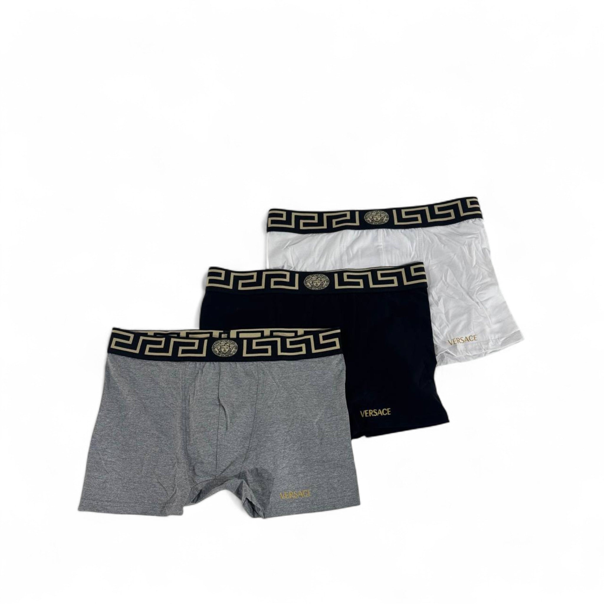 🩳 Versace Medusa Waistband Boxer Briefs – 3-Pack (Grey, Black, White) ✨
