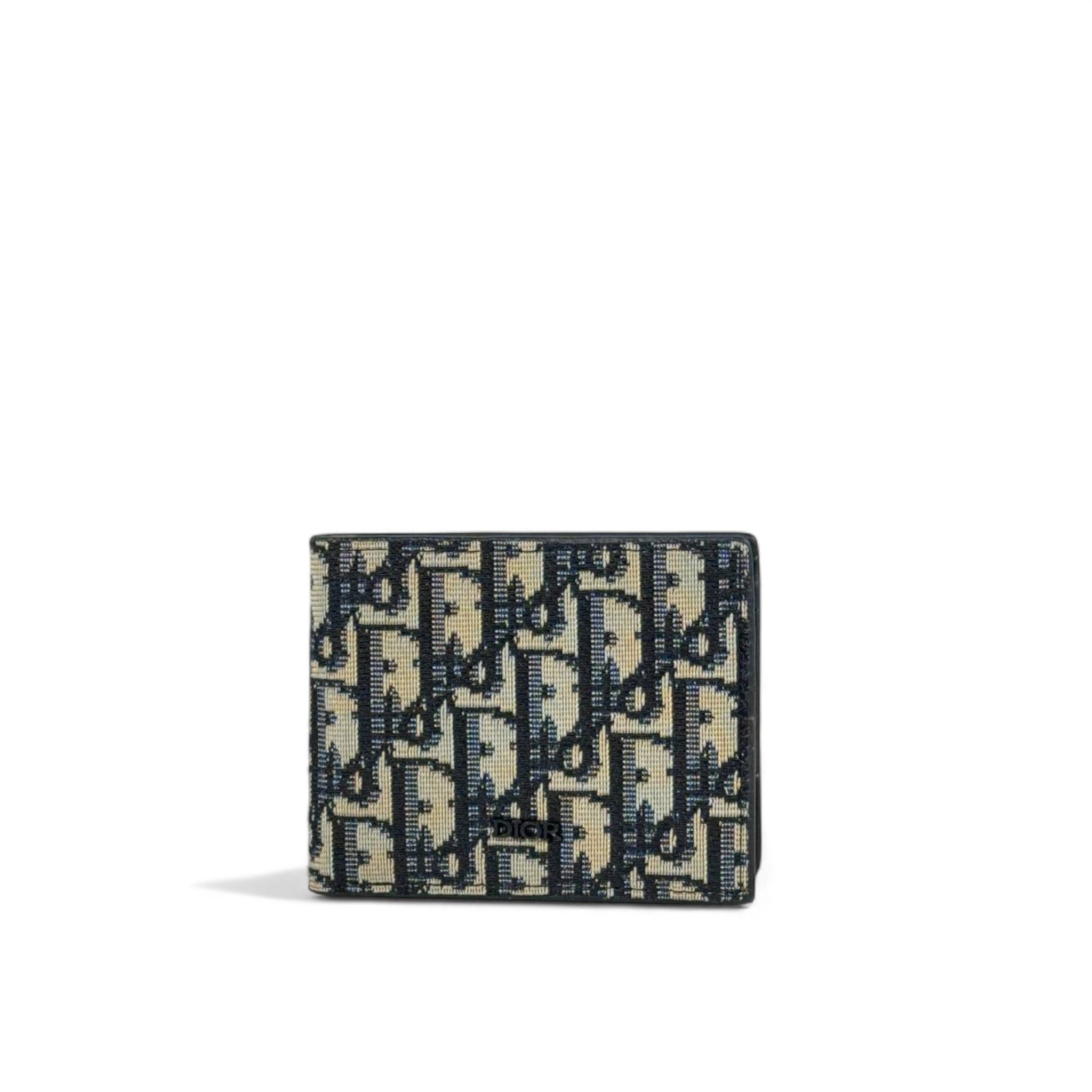 💙 Dior Oblique Canvas Bifold Wallet – Blue Jacquard