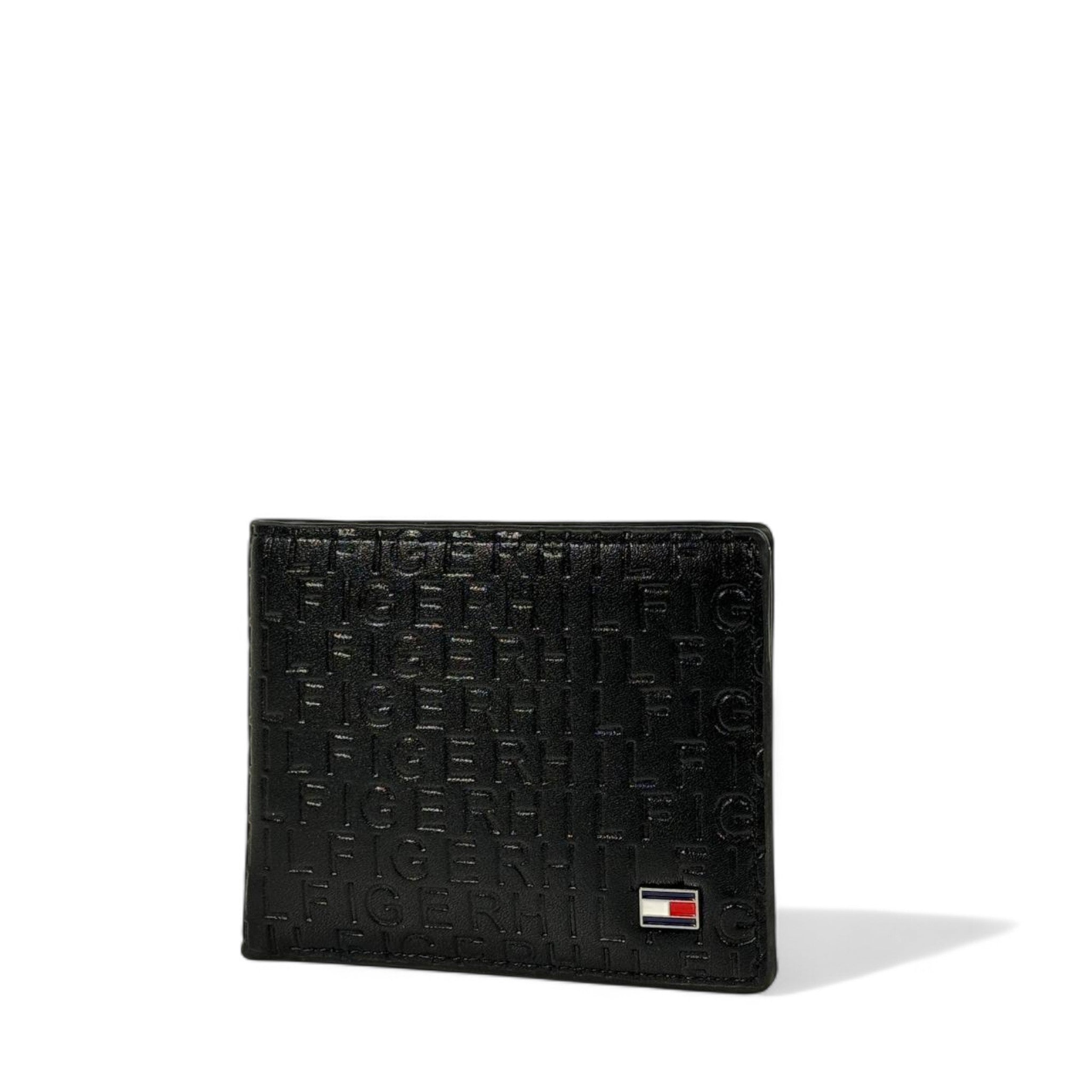 🖤 Tommy Hilfiger Black Embossed Logo Leather Bifold Wallet – Flag Logo