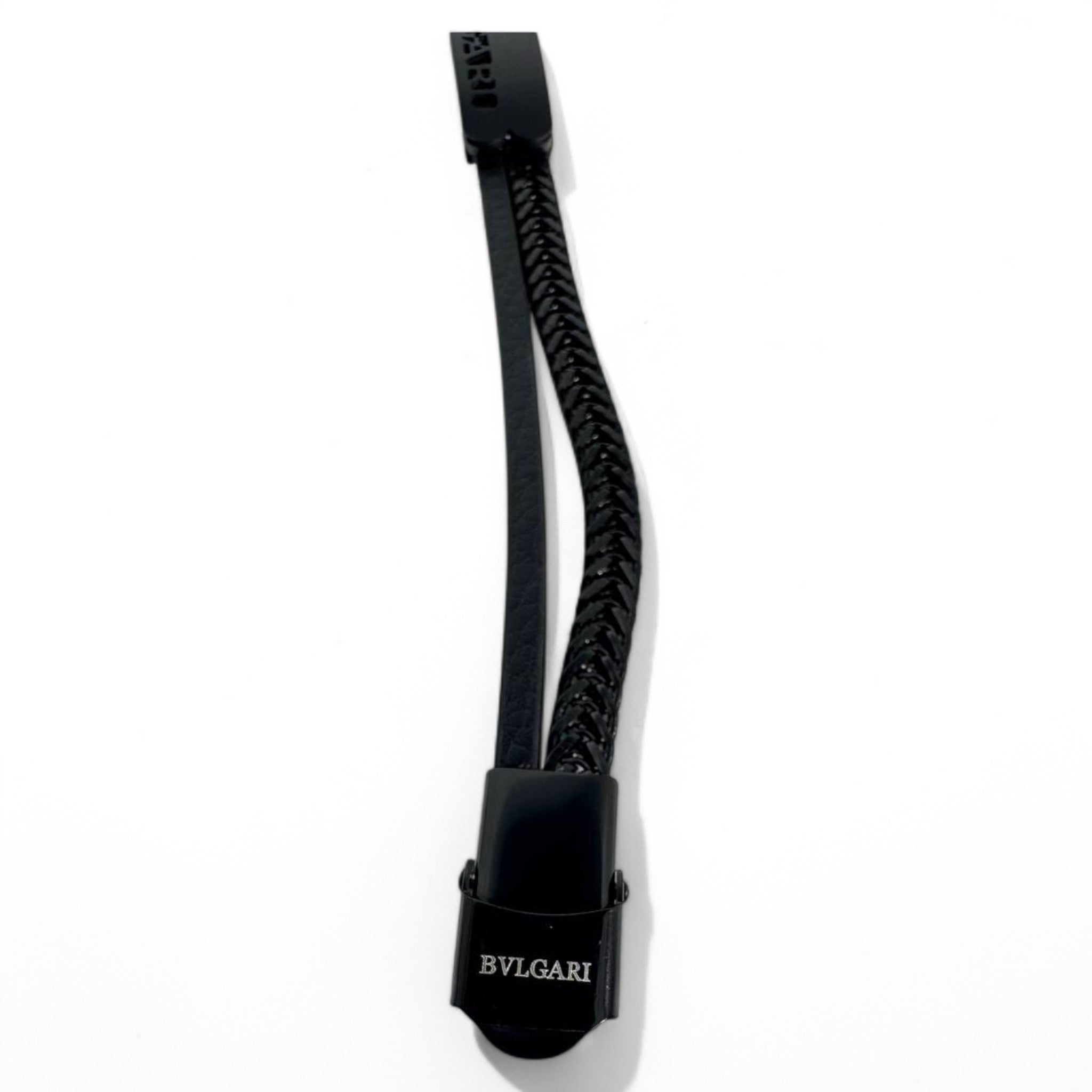 Versace-Inspired Black Braided Leather Bracelet