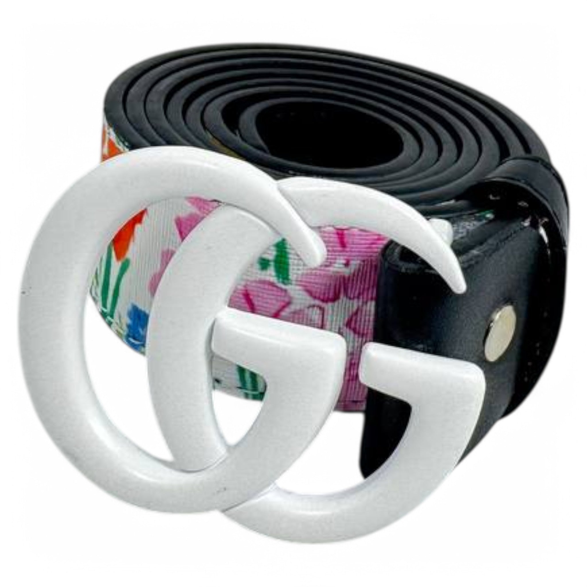 Gucci Floral Print Belt with Matte White GG Buckle