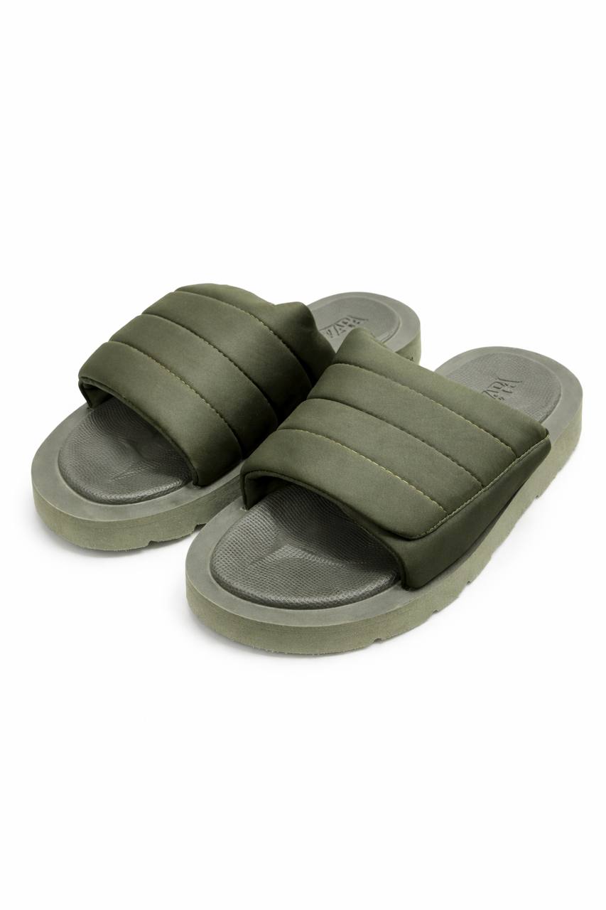 ZARA Olive Green Padded Slides 💚👣 | Minimal Summer Comfort 🌿☀️