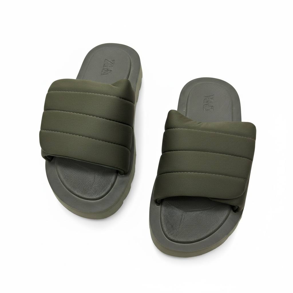ZARA Olive Green Padded Slides 💚👣 | Minimal Summer Comfort 🌿☀️