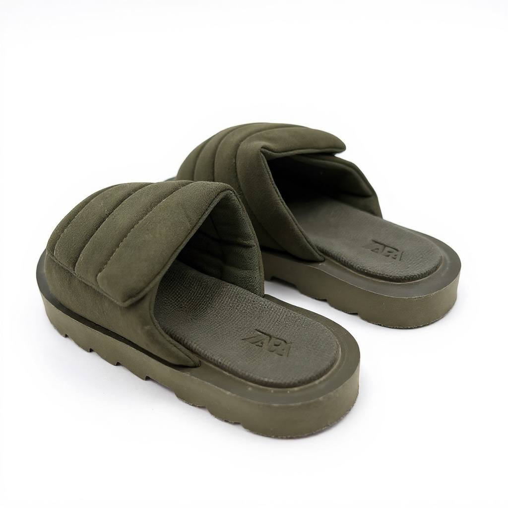 ZARA Olive Green Padded Slides 💚👣 | Minimal Summer Comfort 🌿☀️