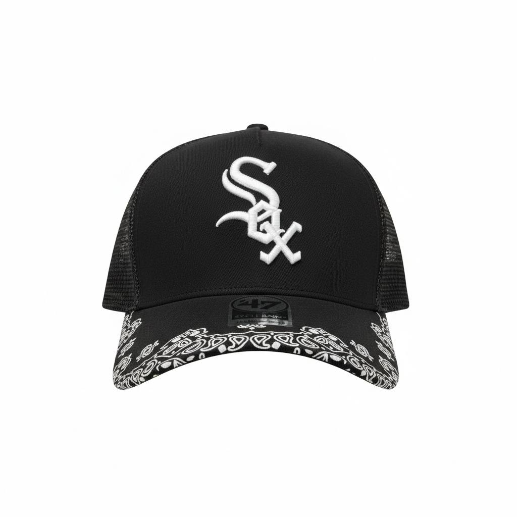 ’47 Chicago White Sox Black Trucker Cap – Bandana Brim Edition 🖤🔥