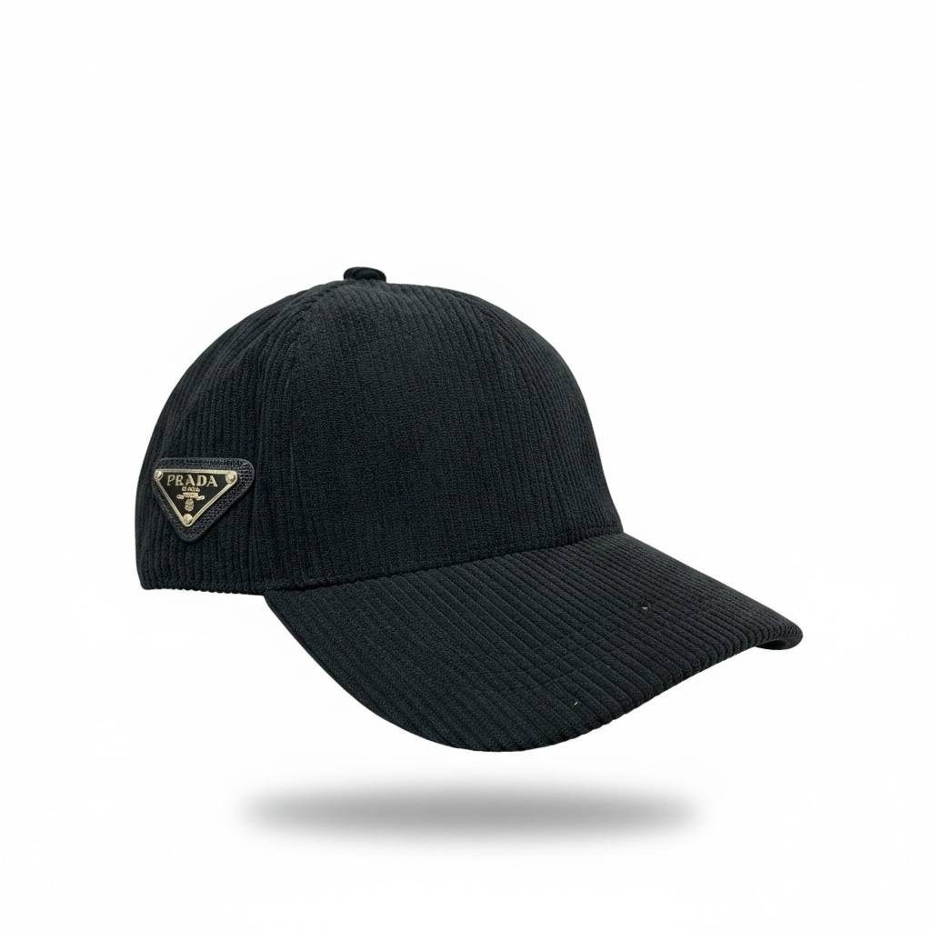 Prada Ribbed Black Cap – Iconic Triangle Edition 🖤✨