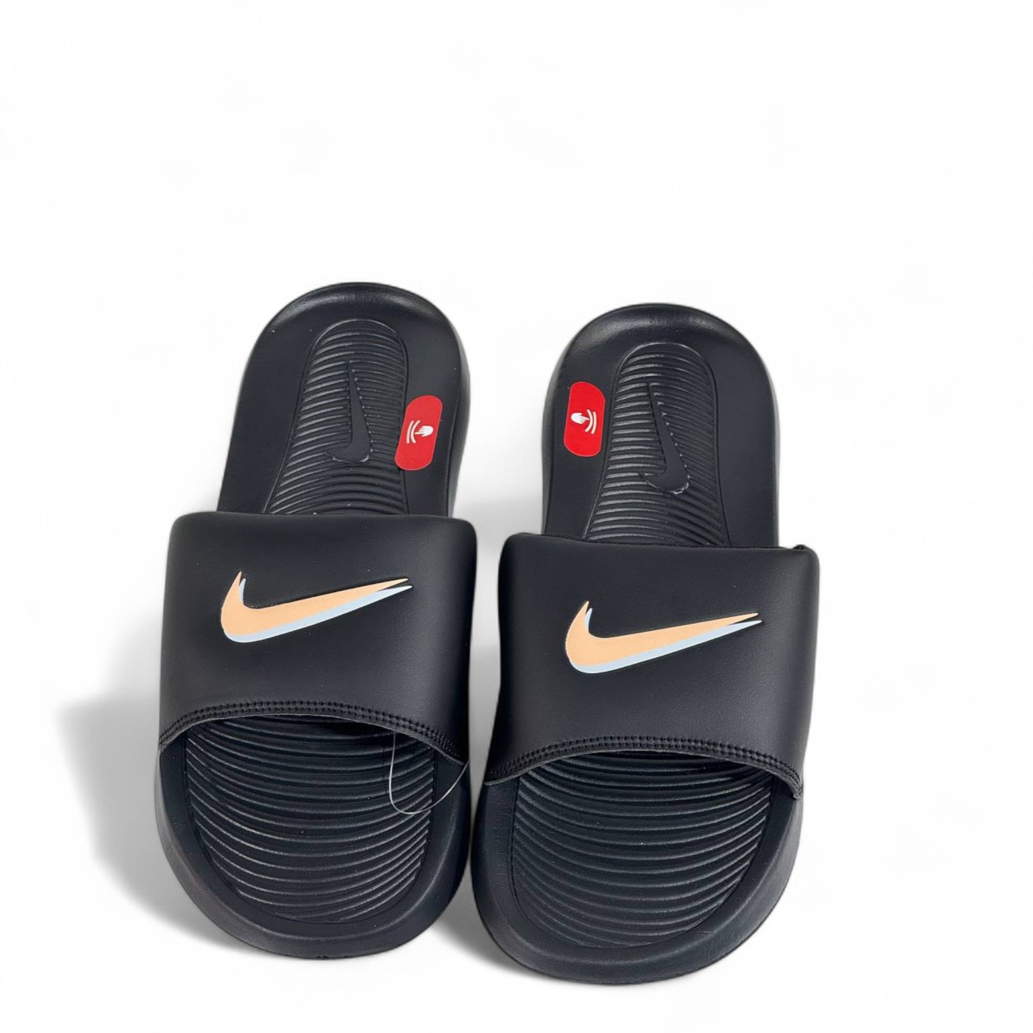 ⚡ Nike Tech Black & Gold Swoosh Slides | Premium Comfort & Sleek Style
