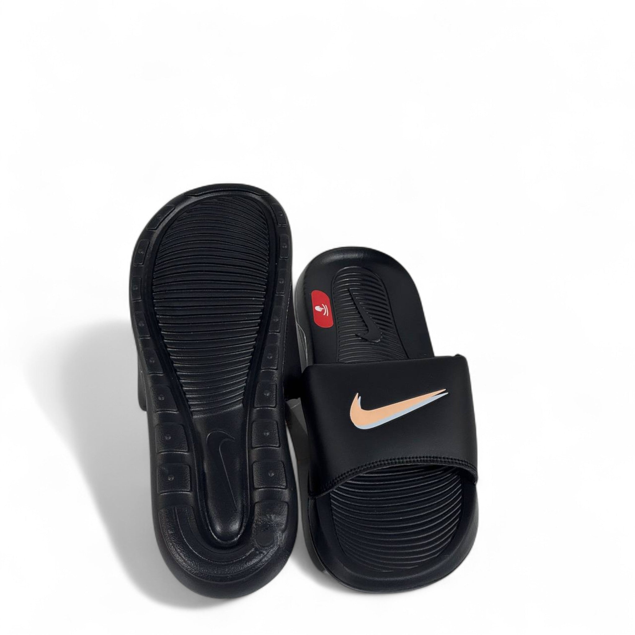⚡ Nike Tech Black & Gold Swoosh Slides | Premium Comfort & Sleek Style