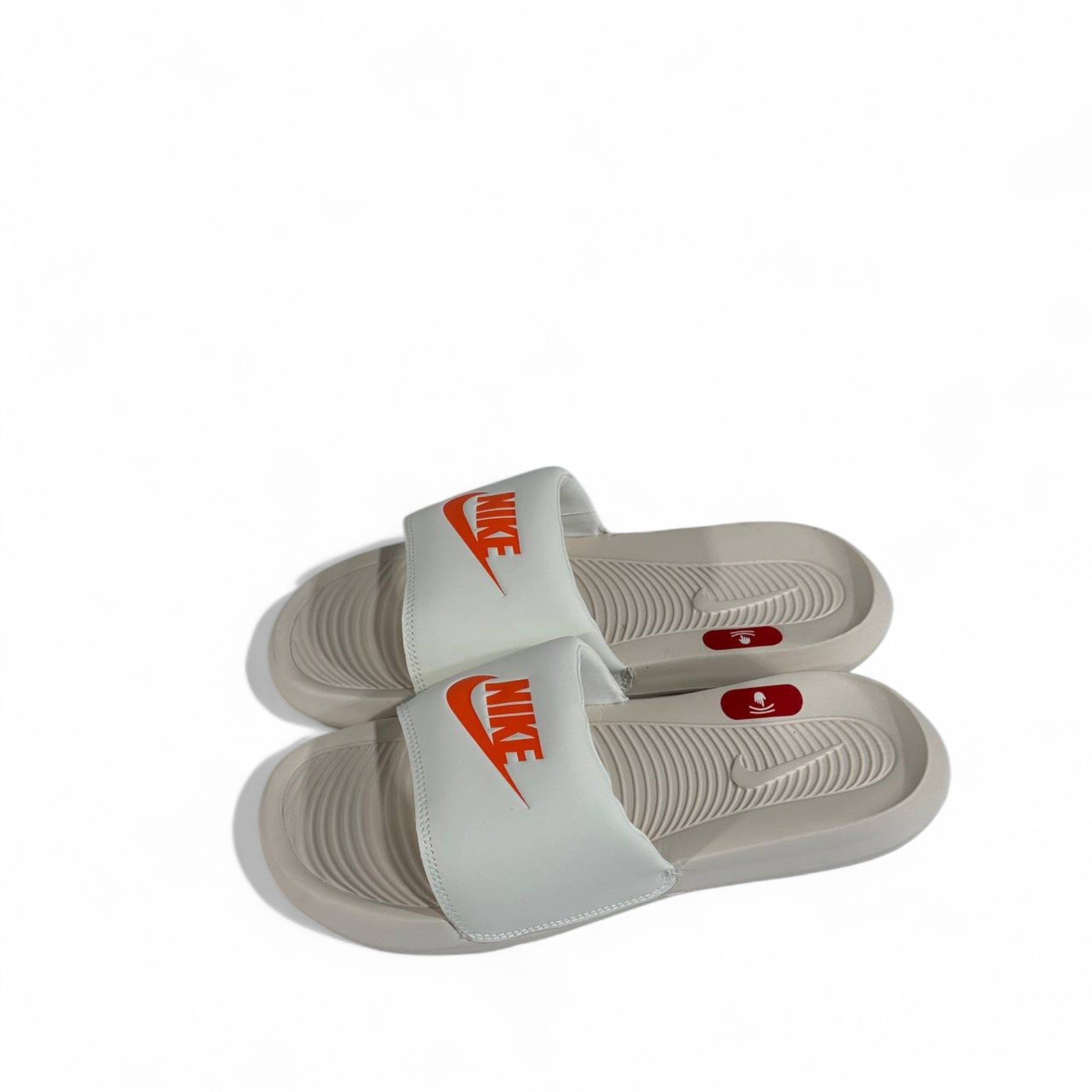 ⚪ Nike Tech White & Orange Slides | Fresh Comfort & Sporty Style