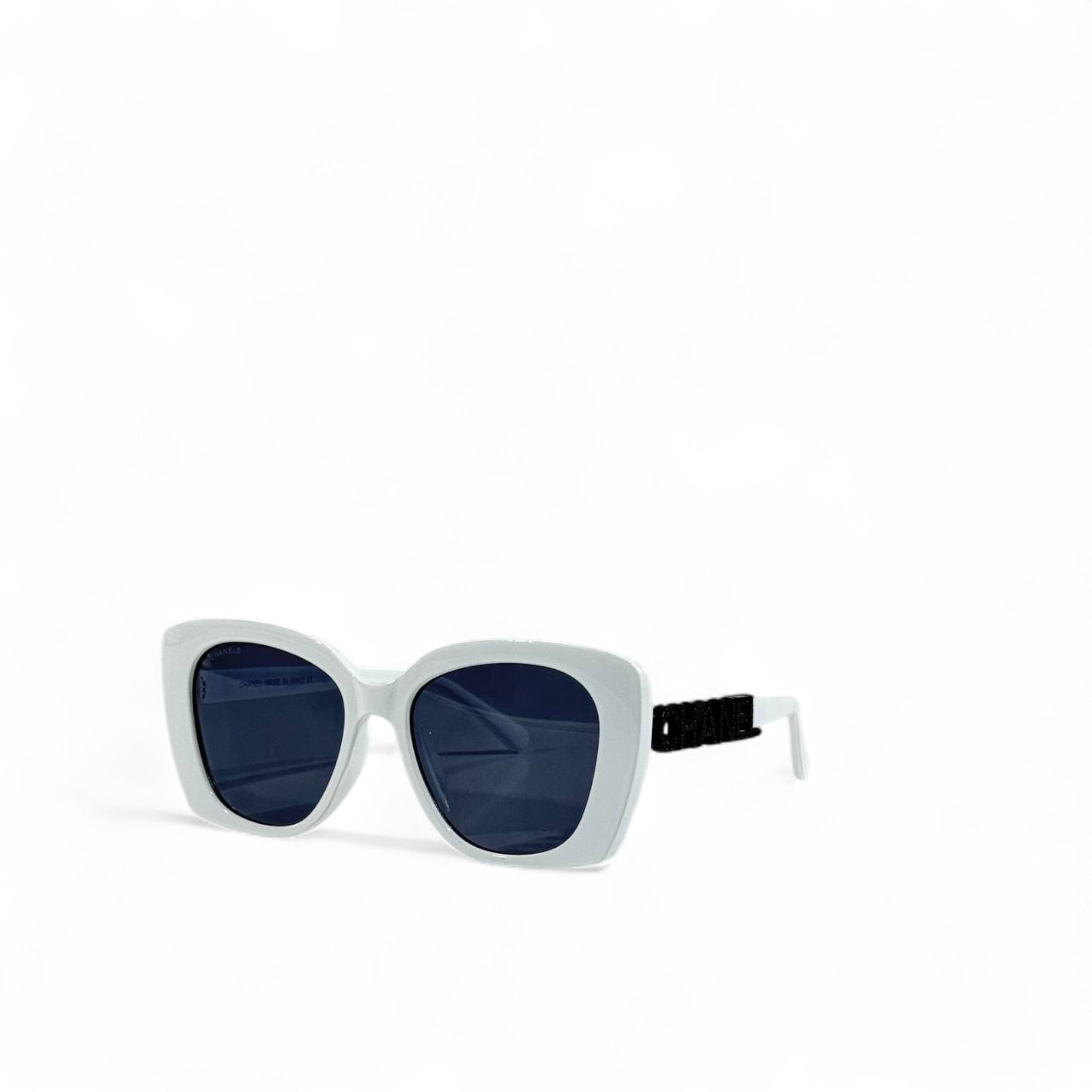 🤍 Chanel Square Cat-Eye Sunglasses – White Frame & Black CHANEL Logo | Luxury Designer Eyewear