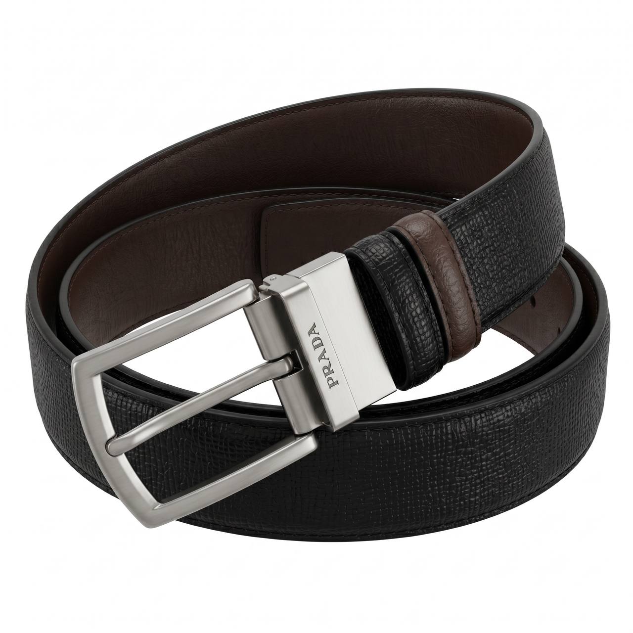 Prada Reversible Leather Belt – Black & Brown | 115 CM 🖤🤎✨