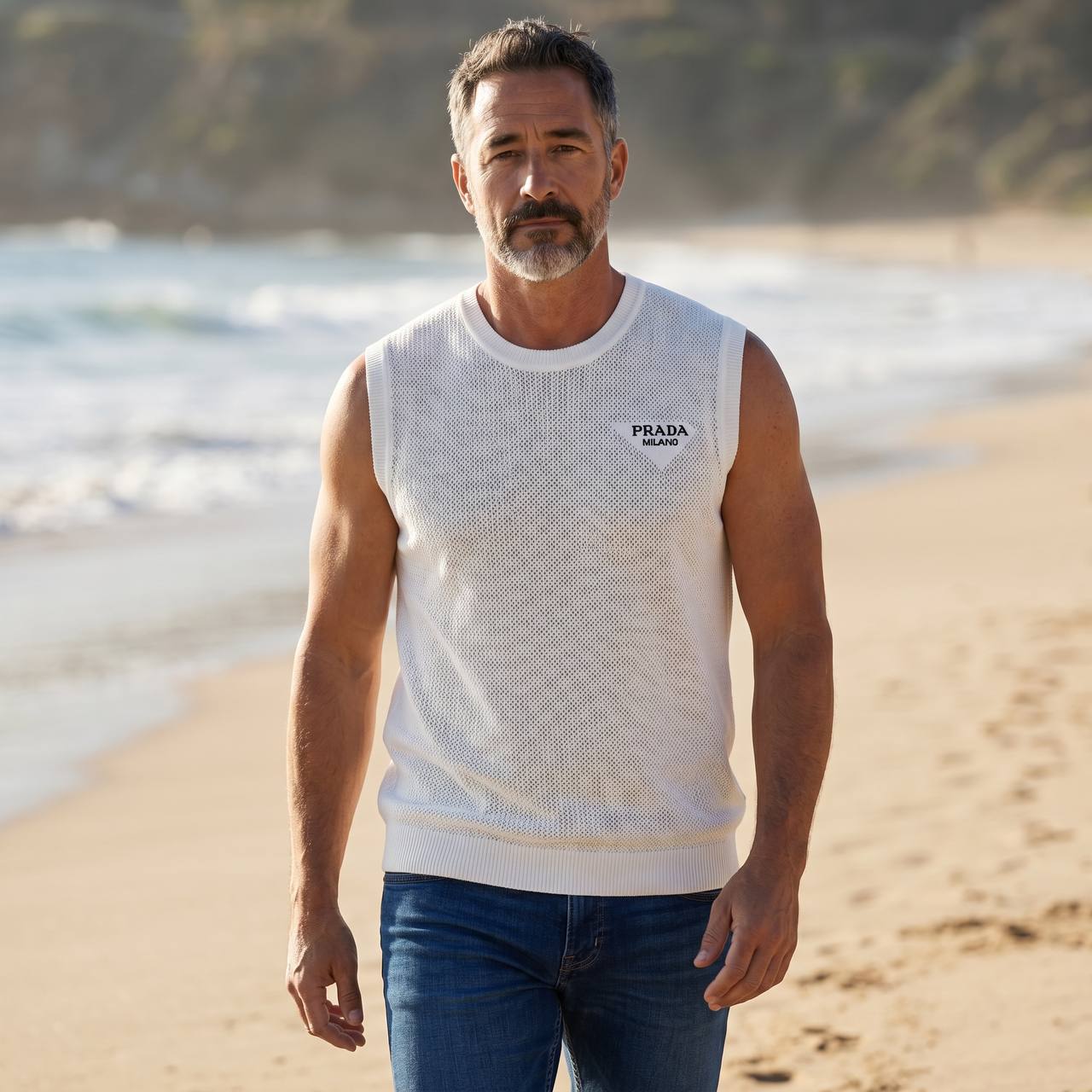 Prada Milano Sleeveless Mesh Knit Top – White Luxury Summer Edition 🤍☀️