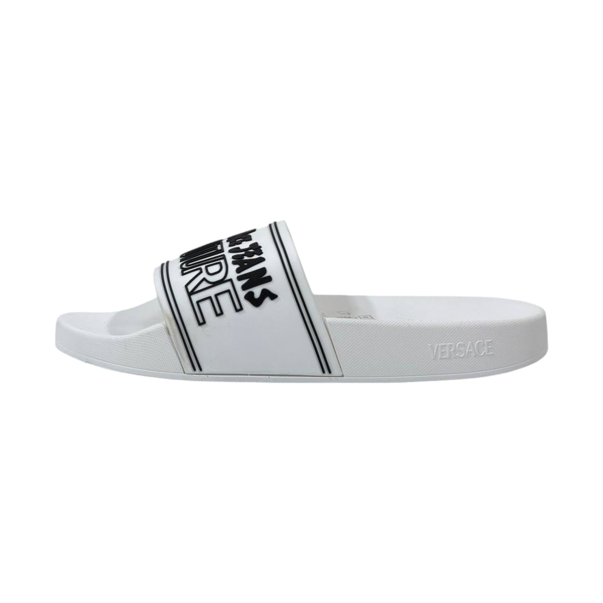 🤍 Versace Jeans Couture White Logo Slides – Luxury Minimalist Summer Essential ✨