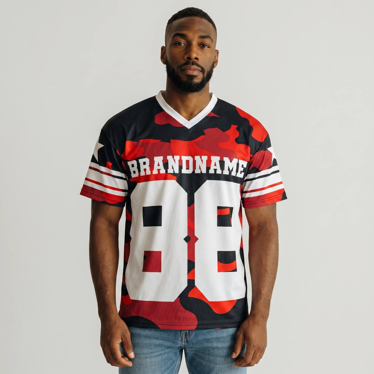 🔥 88 Red Camo Oversized Football Jersey – Bold Streetwear Sports Edition 🏈