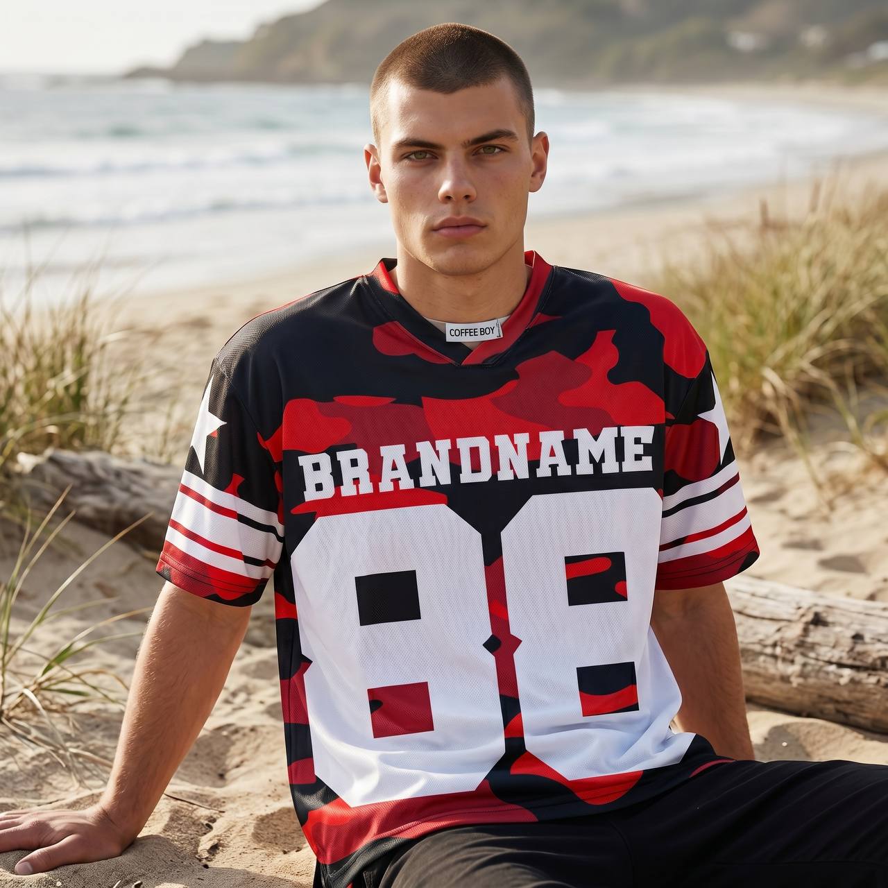 🔥 88 Red Camo Oversized Football Jersey – Bold Streetwear Sports Edition 🏈