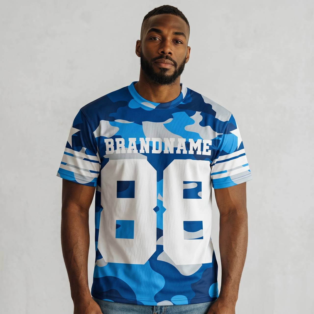 💙 Blue Camo 88 Oversized Football Jersey – Streetwear Sports Statement Edition ⚡
