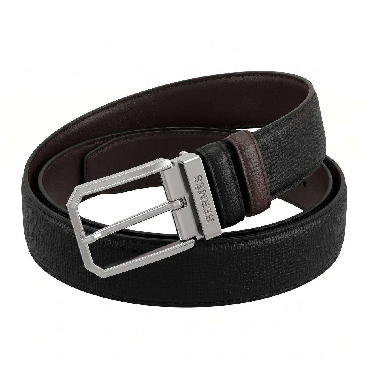 ✨ Hermès Reversible Textured Leather Belt – Black & Brown | 125 CM 🔥