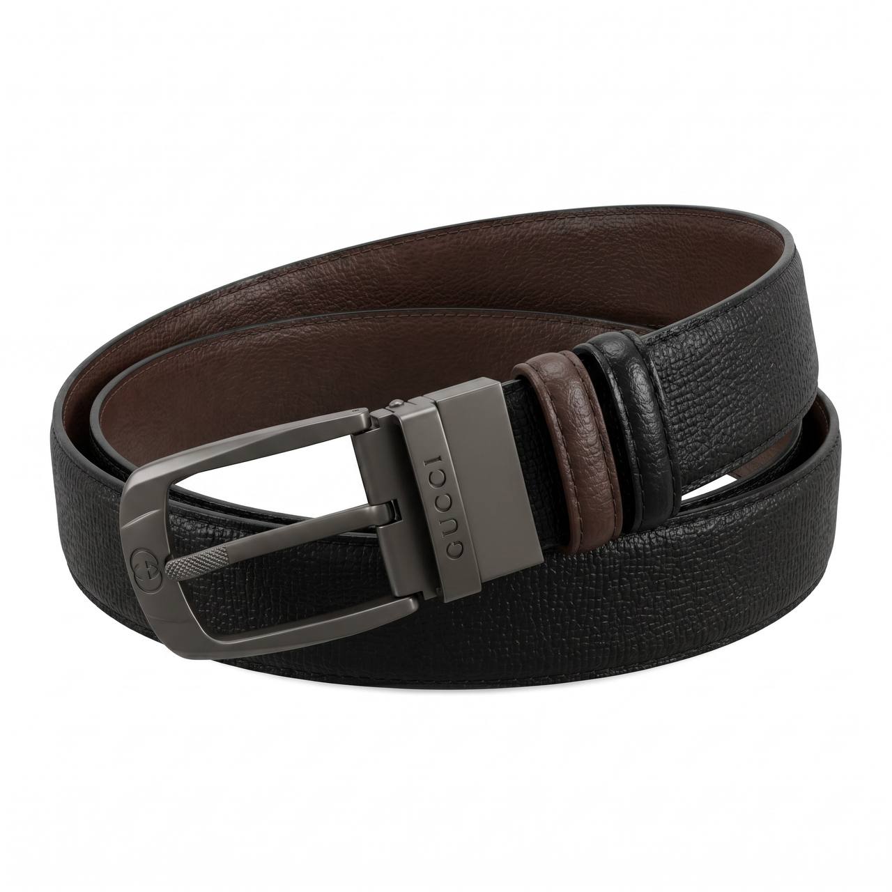 🖤 Gucci Reversible Textured Leather Belt – Black & Brown | 125 CM ✨