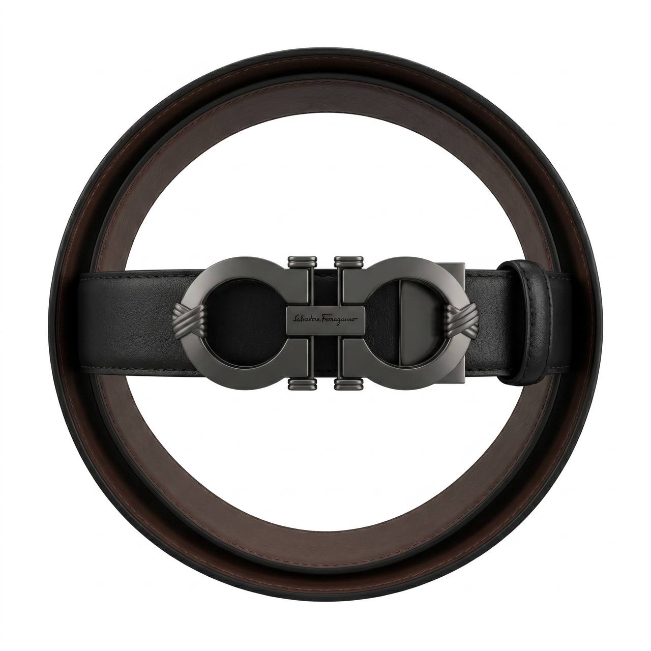 🔥 Salvatore Ferragamo Gancini Reversible Leather Belt – Black & Brown | 115 CM ✨