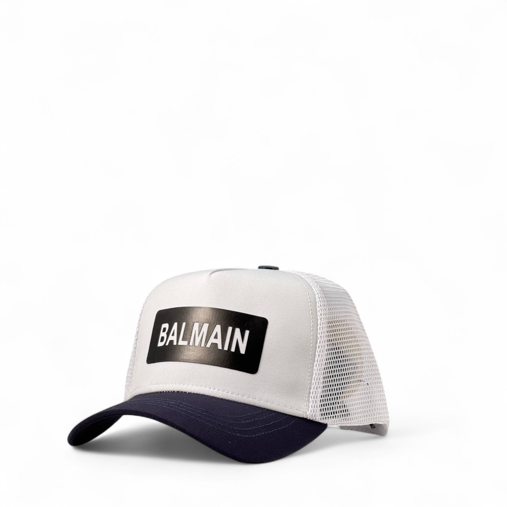 Balmain White & Navy Trucker Cap 🧢 | Bold Streetwear Icon