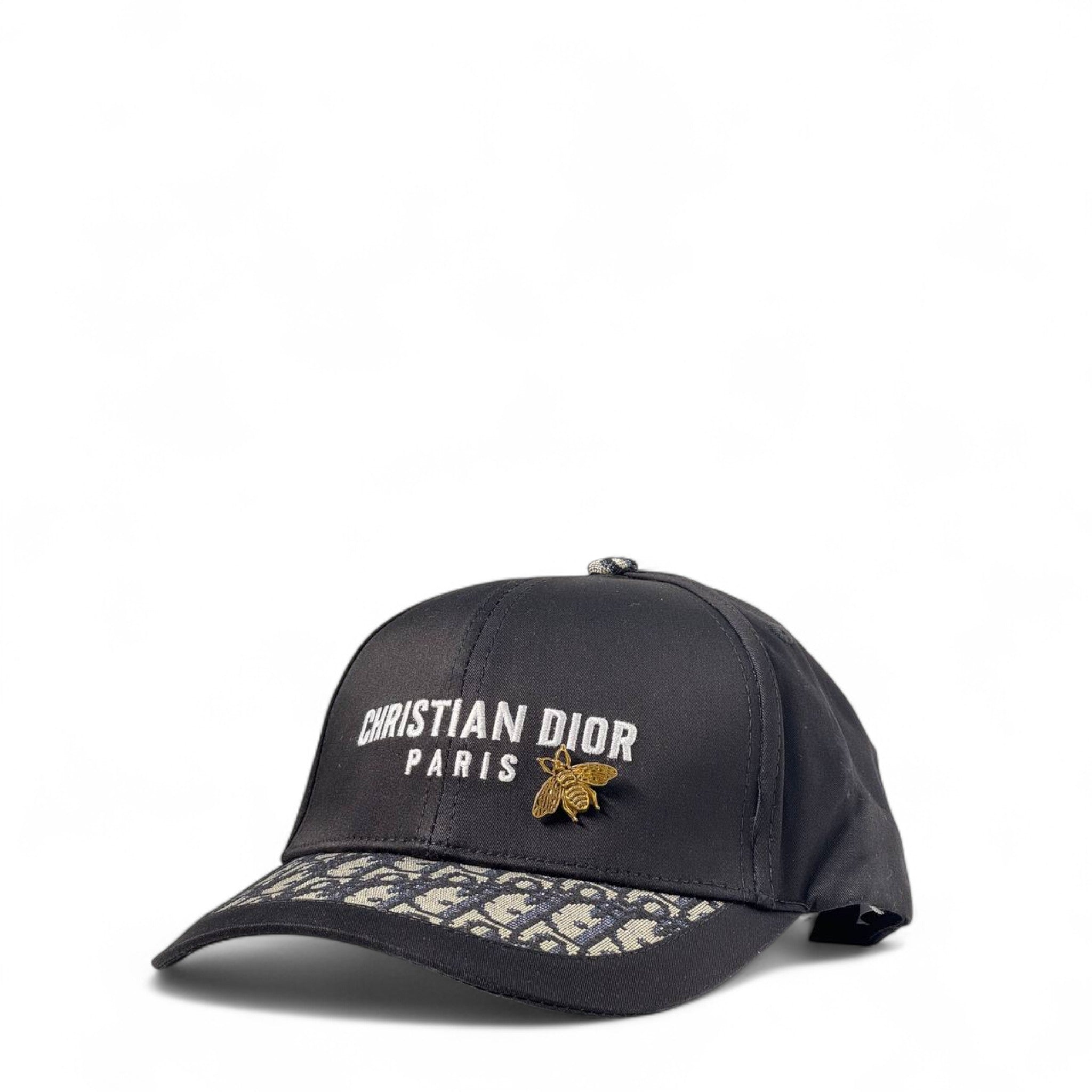 Christian Dior Paris Black Cap with Bee Pin & Oblique Monogram Brim