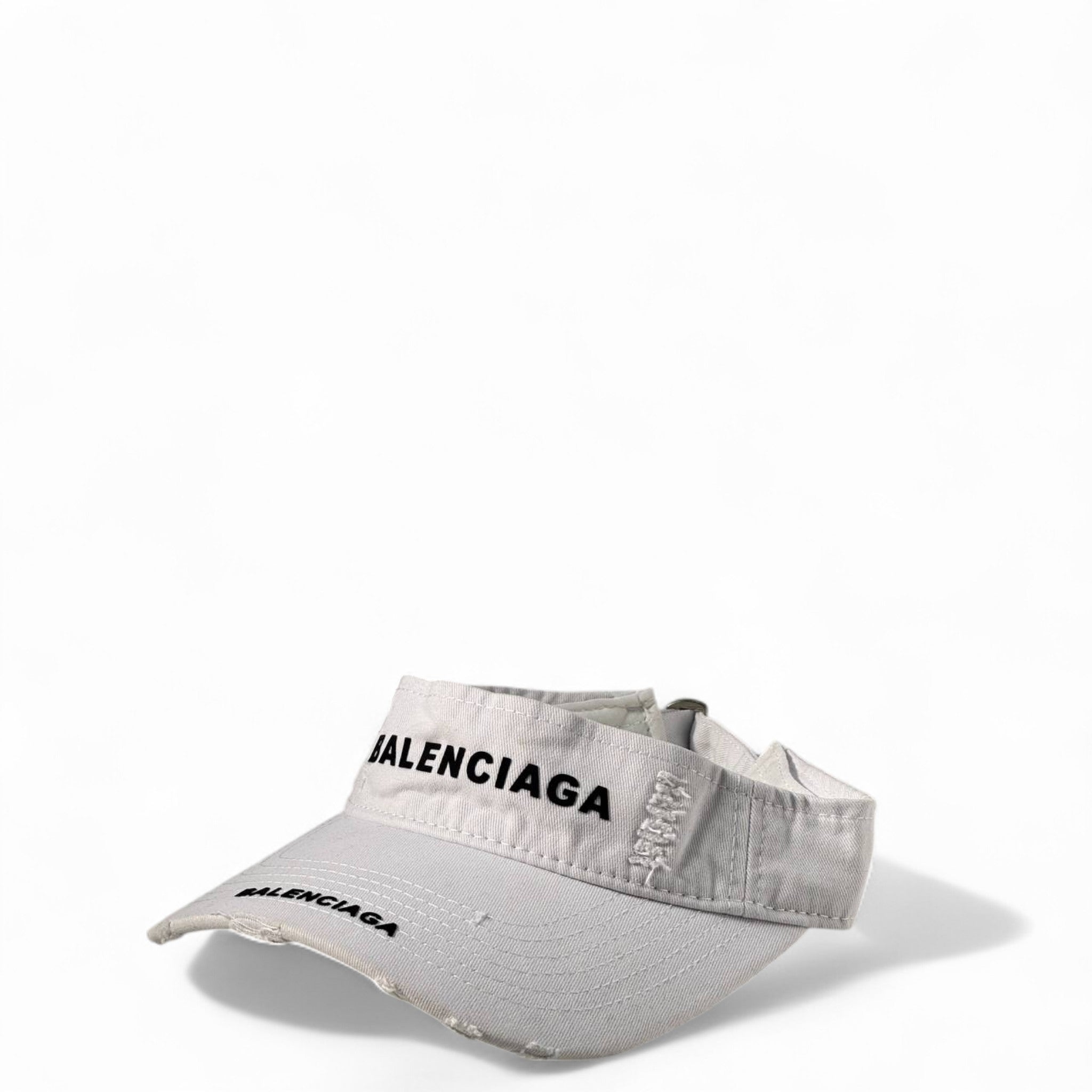 Balenciaga Distressed Logo Visor – White Canvas Streetwear Edition