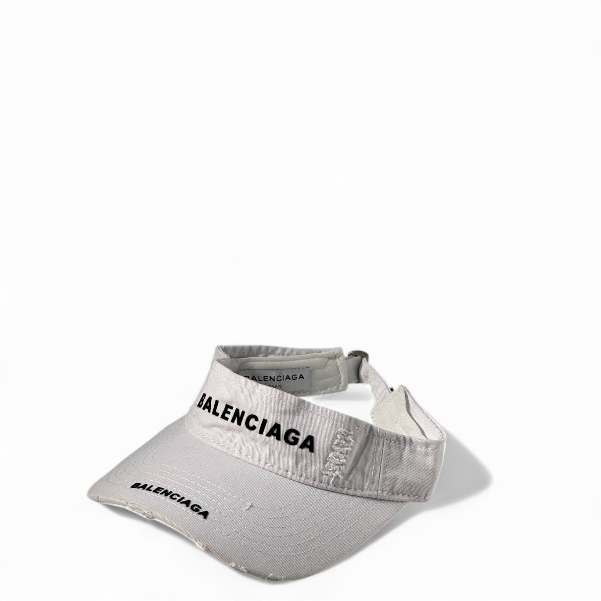 Balenciaga Distressed Logo Visor – White Canvas Streetwear Edition