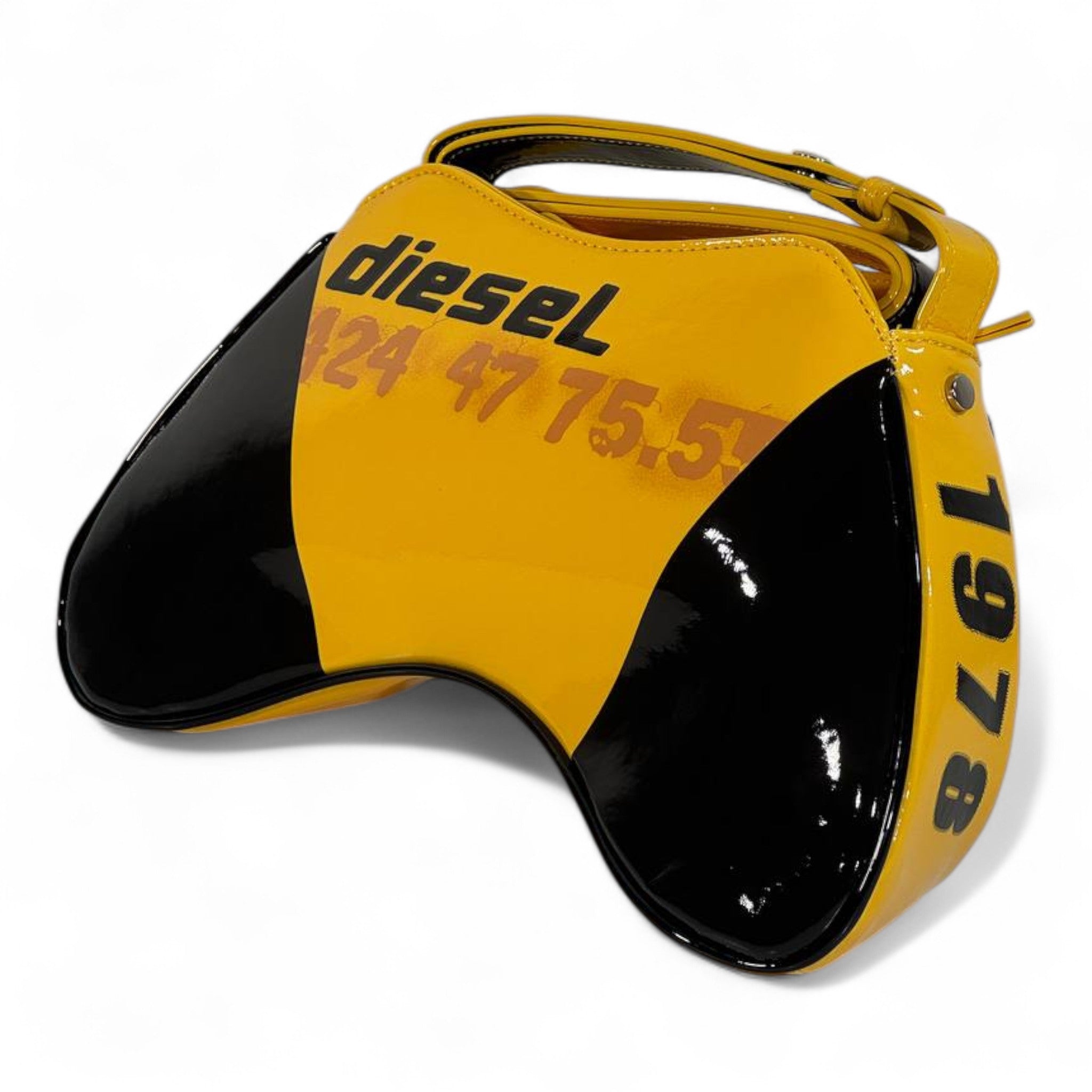 DIESEL Yellow & Black Gloss Y2K Shoulder Bag 💛🖤 | Bold Logo Futuristic Design
