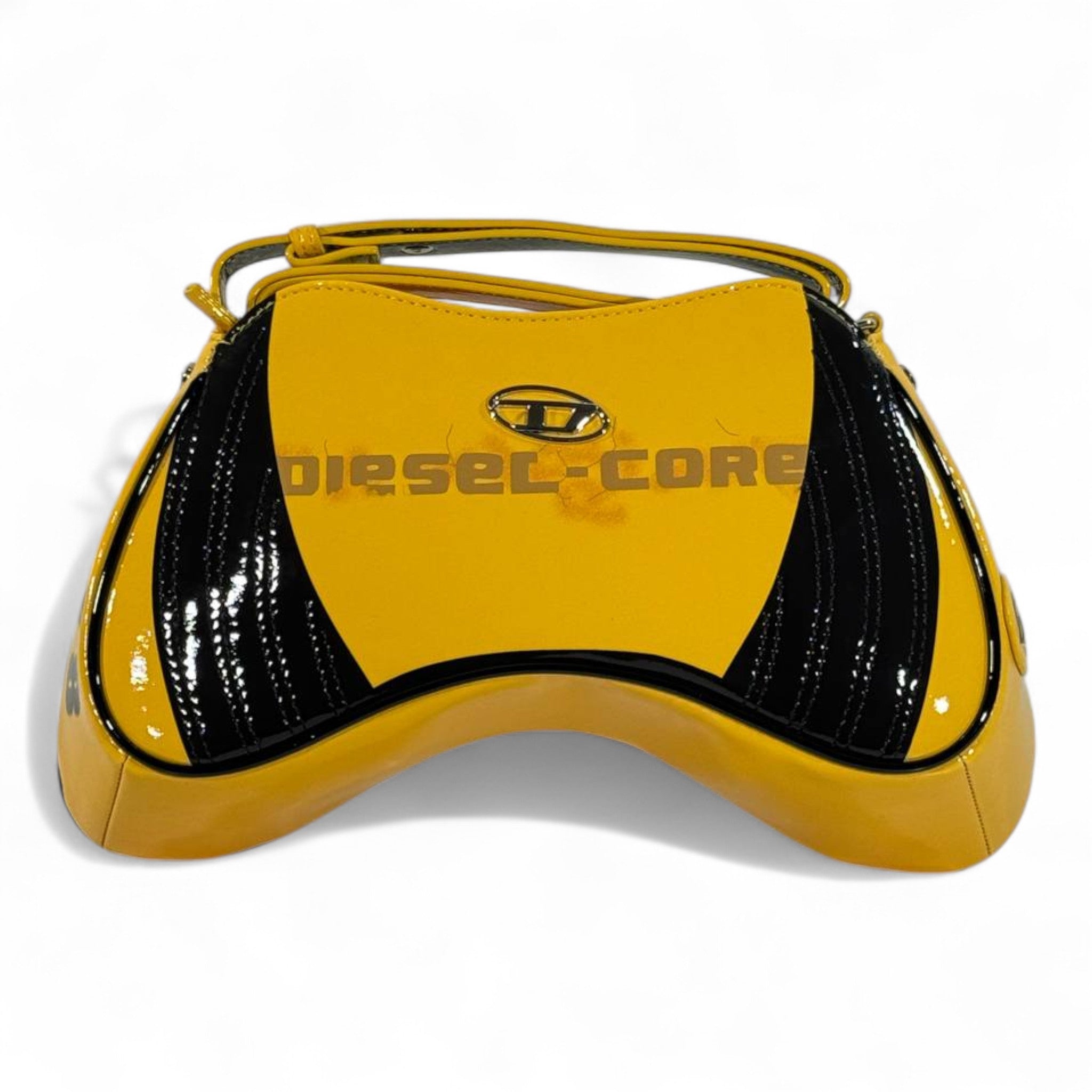 DIESEL Yellow & Black Gloss Y2K Shoulder Bag 💛🖤 | Bold Logo Futuristic Design