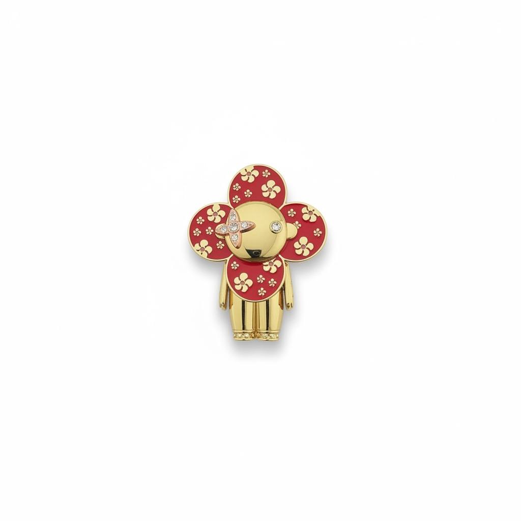 Louis Vuitton Vivienne Red Blossom Pendant 🌺✨ | Gold Collector Charm