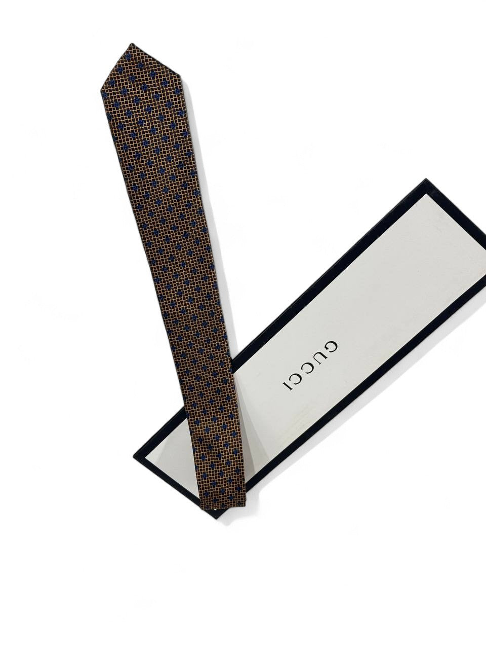 ✨ Gucci Luxury Silk Tie – Brown & Blue Geometric Pattern 👔💼 | Designer Men’s Necktie